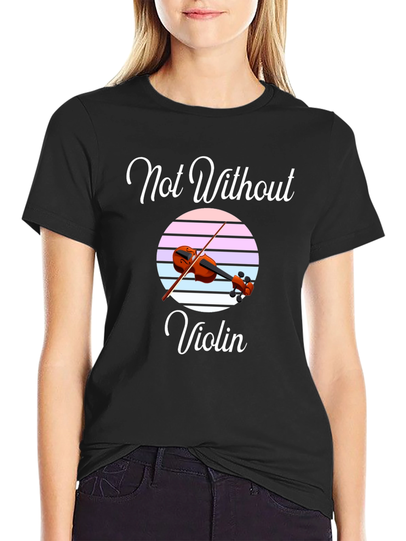 Black Not Without Violin T-Shirt - Music Lover Tee view 2