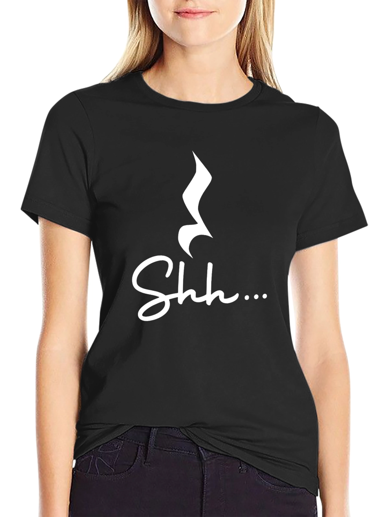 Black Shhh Music Note Graphic Tee - Soft Cotton Blend view 2