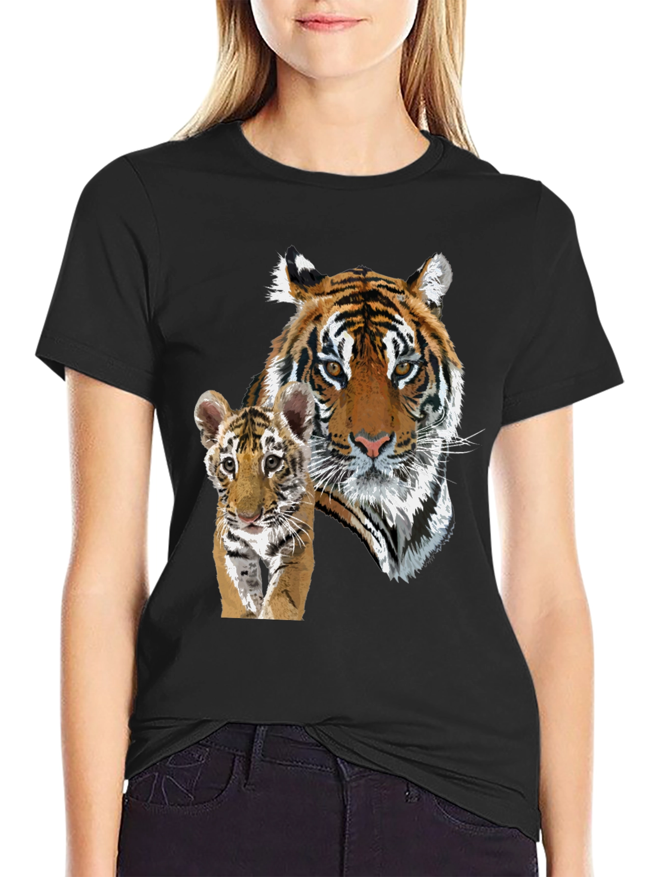 Black Tiger & Cub Graphic Tee - Unisex Black T-Shirt view 2