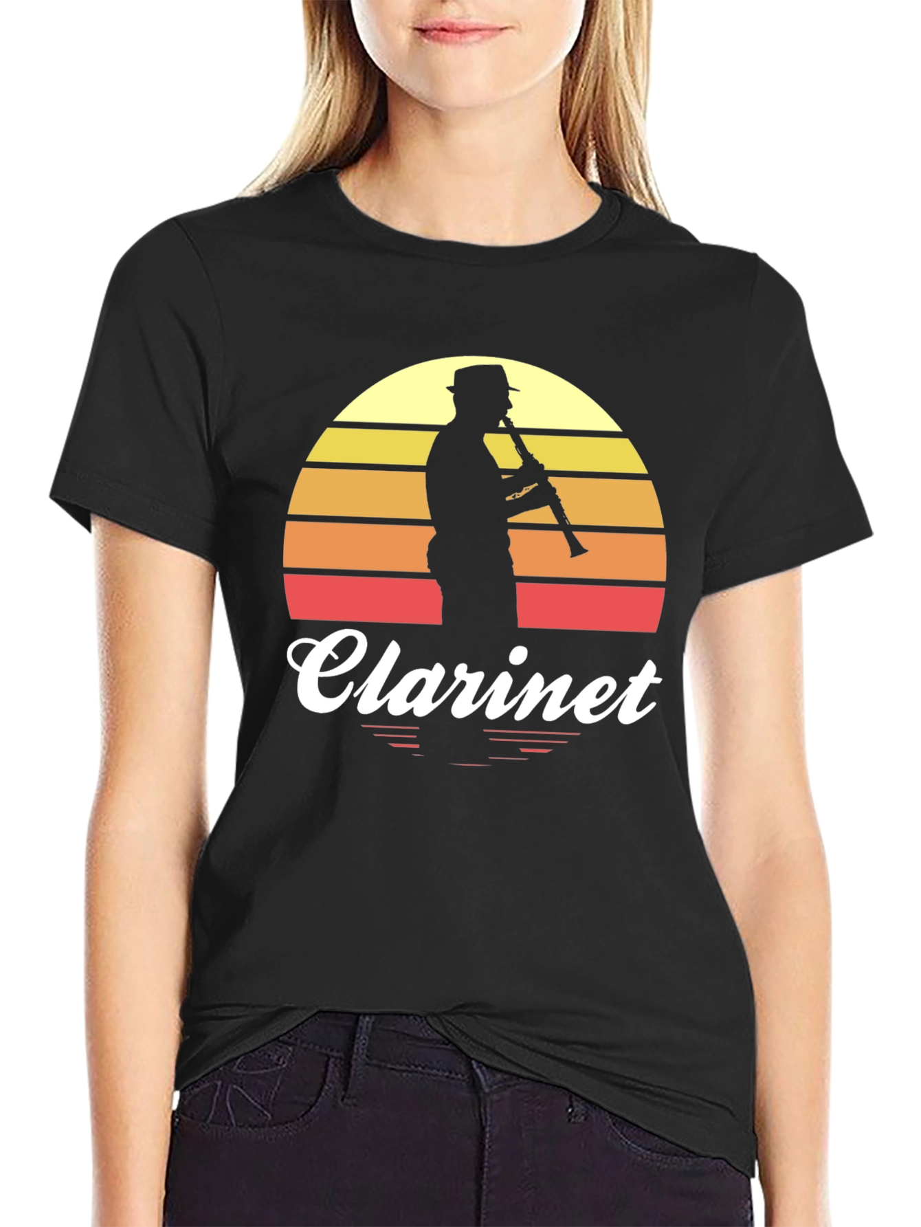 Black Vintage Clarinet Player T-Shirt view 2
