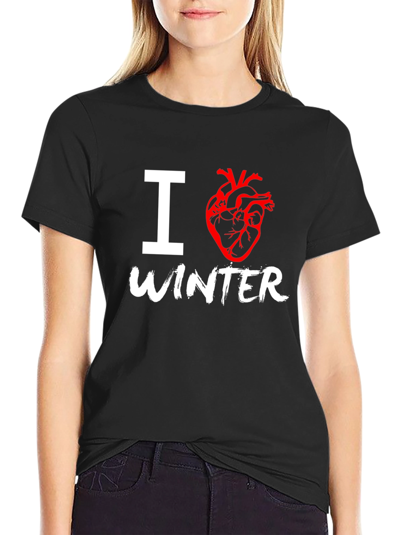 Black I Heart Winter Graphic T-Shirt view 2