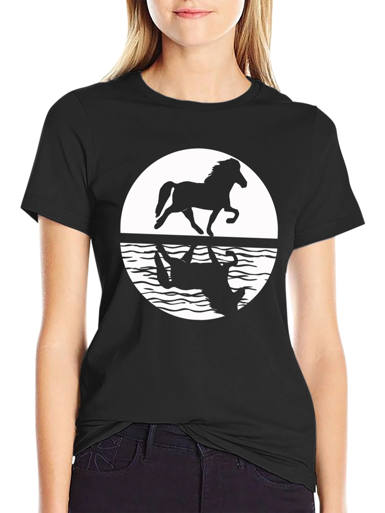 Black Horse Silhouette Graphic Tee - Black Cotton Blend view 2