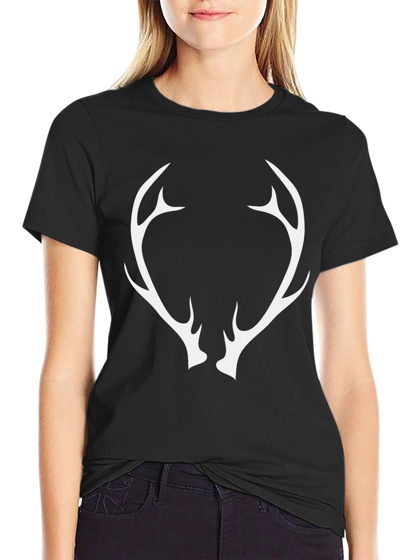 Black Antler Graphic Tee - Black Cotton Blend Shirt view 2
