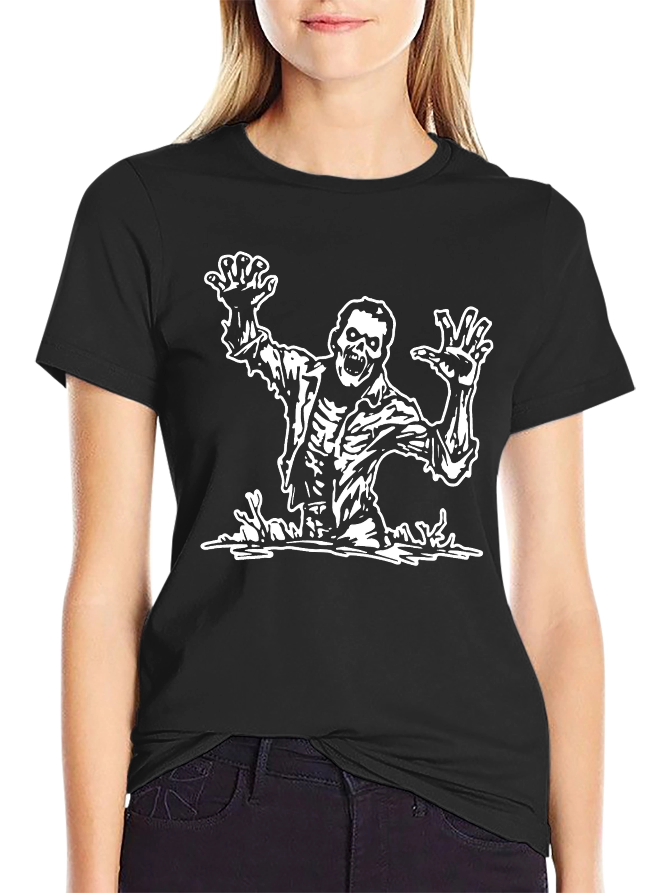 Black Zombie Graphic Tee - Black Cotton T-Shirt view 2