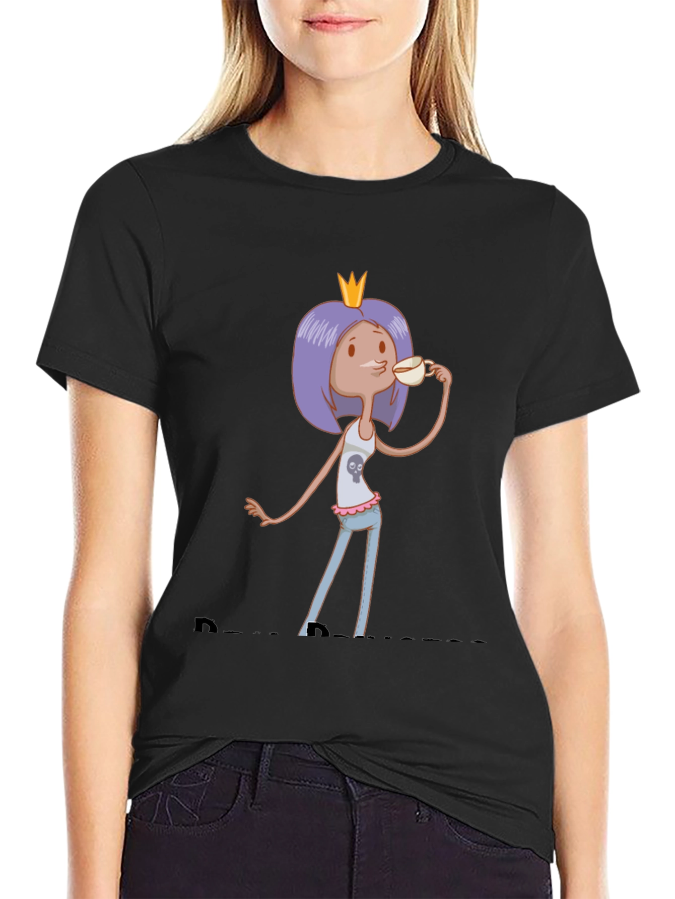 Black Cartoon Princess Tea Party T-Shirt view 2