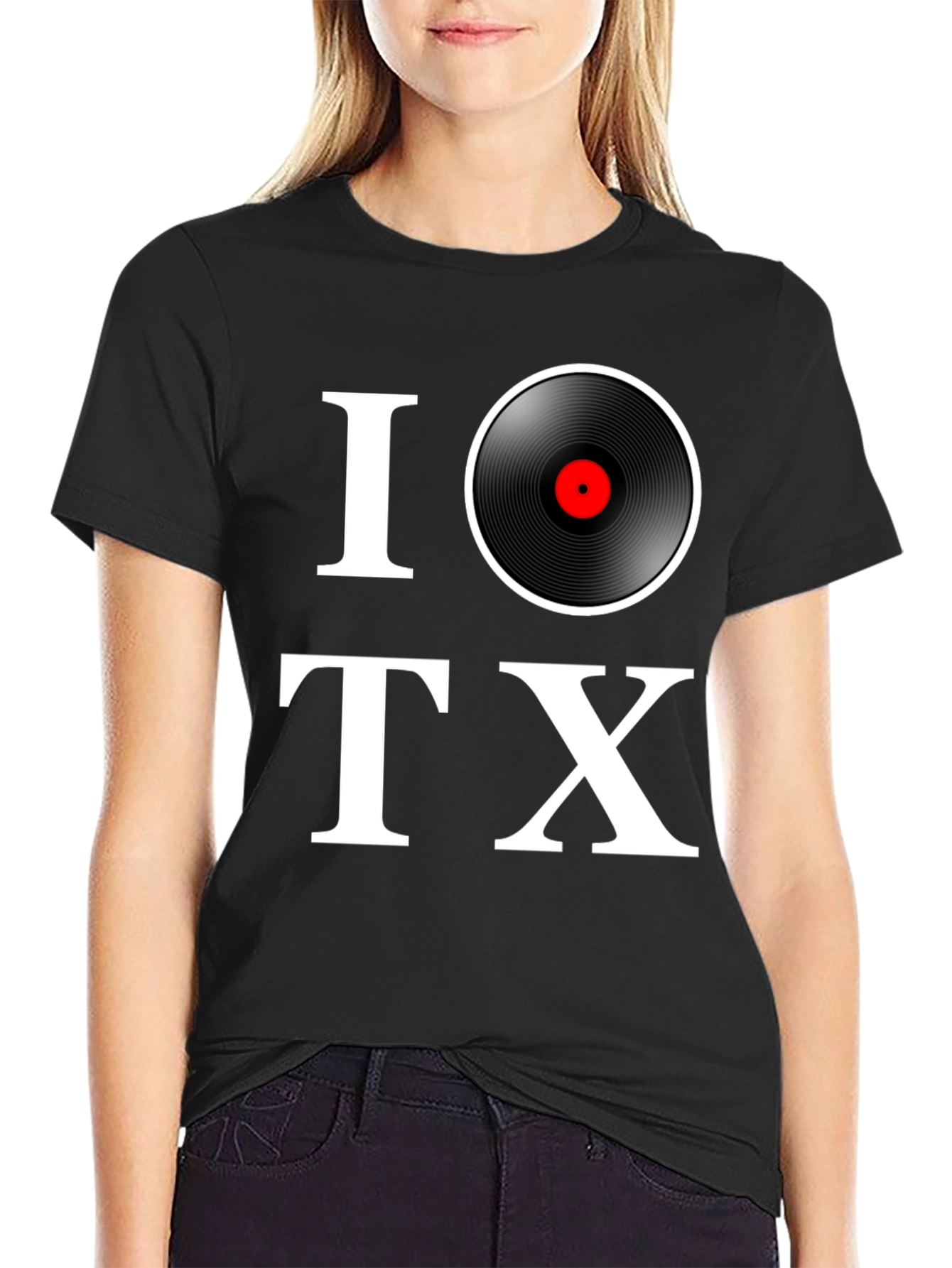Black I Love Vinyl TX Black Graphic Tee view 2