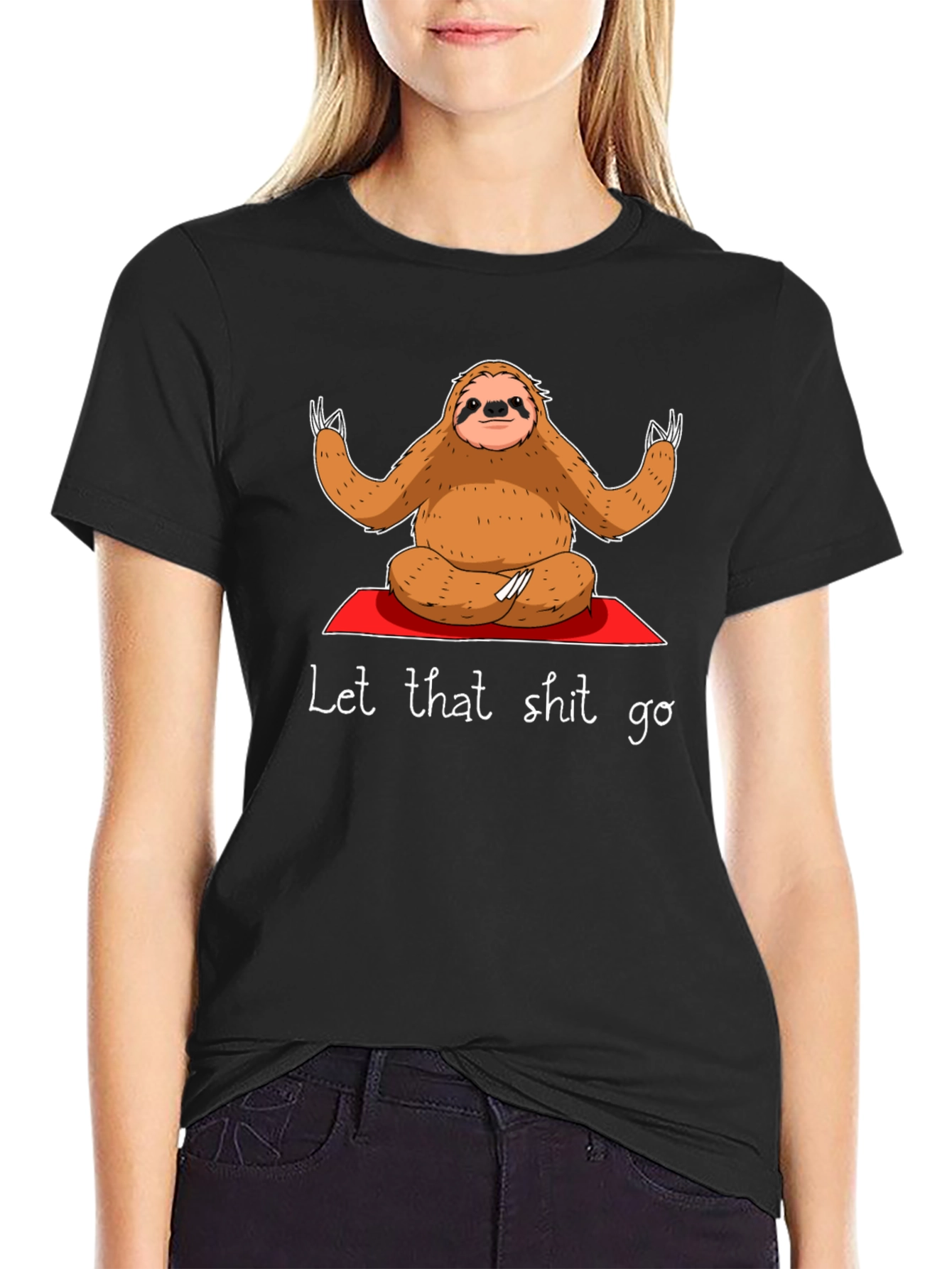 Black Sloth Yoga T-Shirt - Let That Shit Go view 2