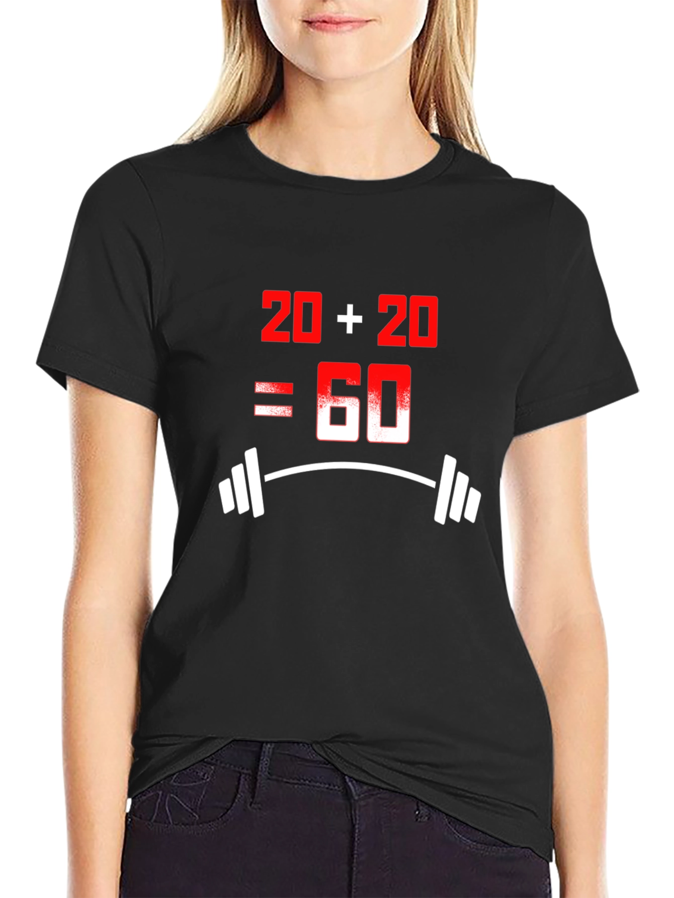 Black Funny 20+20=60 Workout T-Shirt view 2