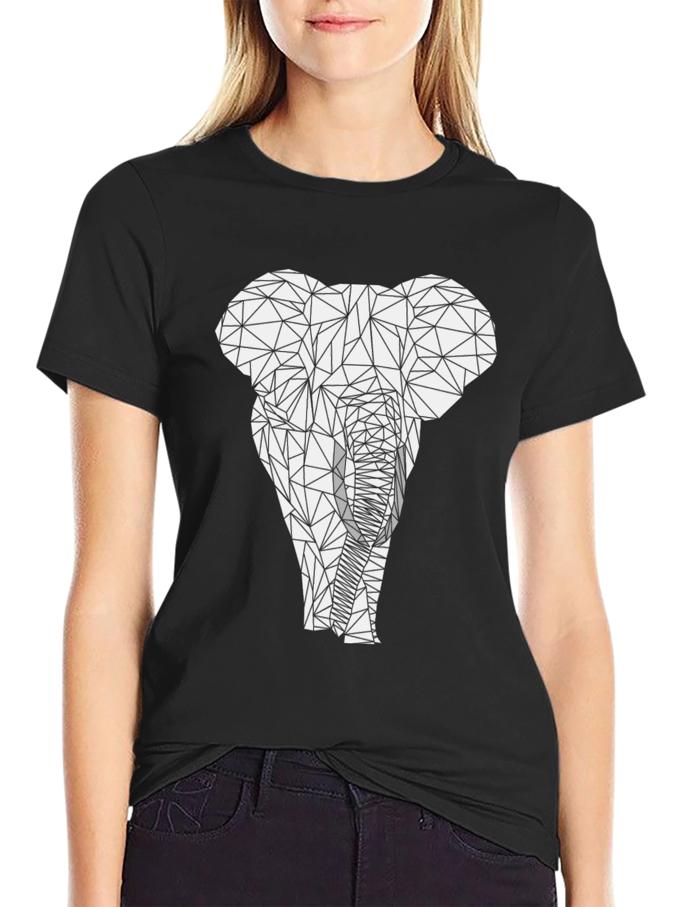 Black Geometric Elephant Graphic Tee - Modern Animal Print view 2