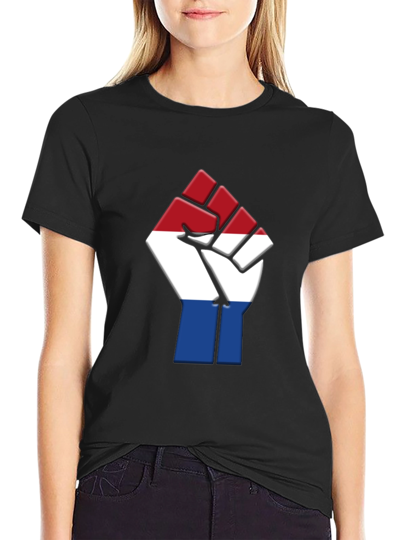 Black Netherlands Flag Fist T-Shirt - Black Pride Tee view 2