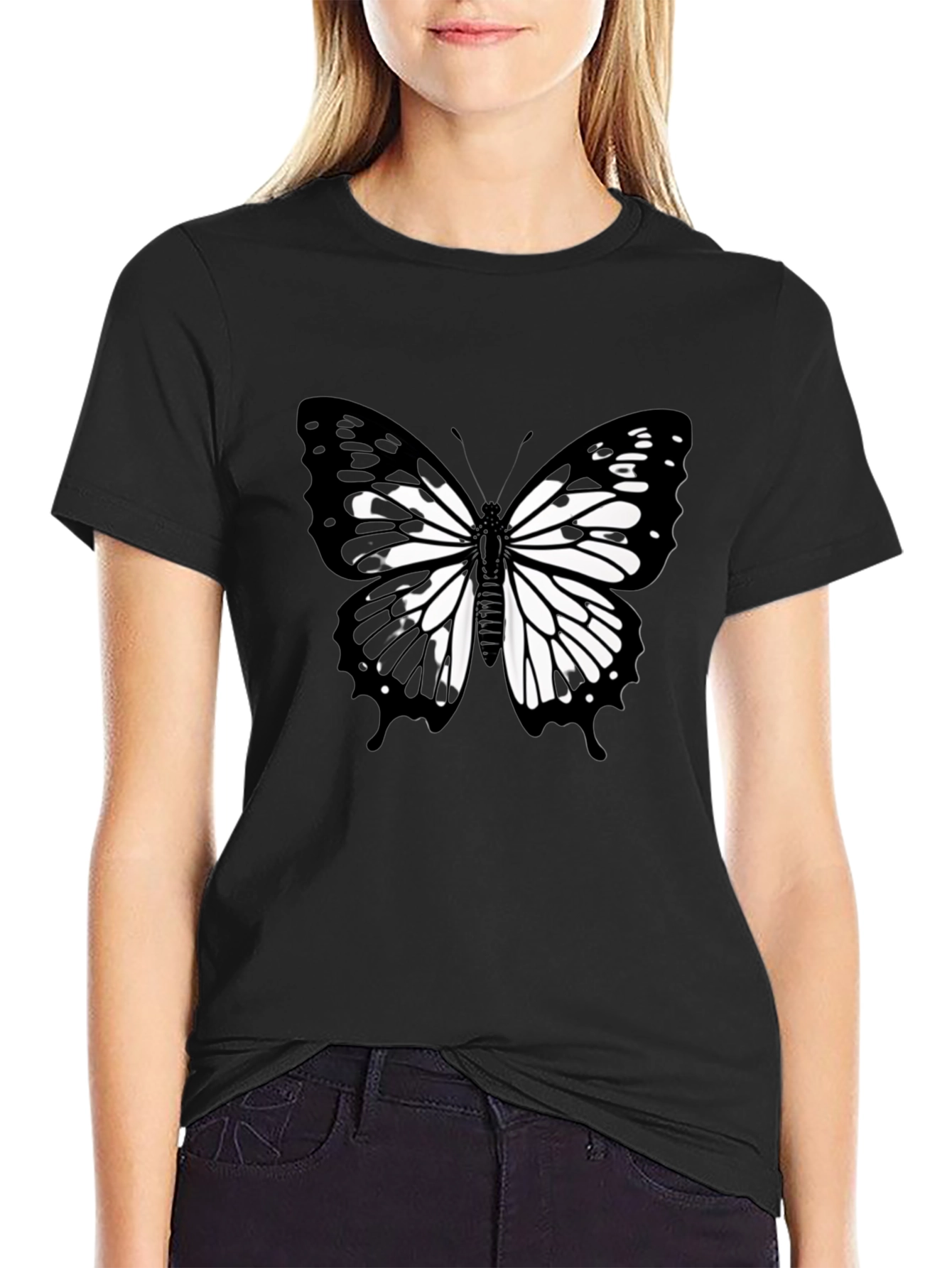 Black Butterfly Graphic Black T-Shirt view 2