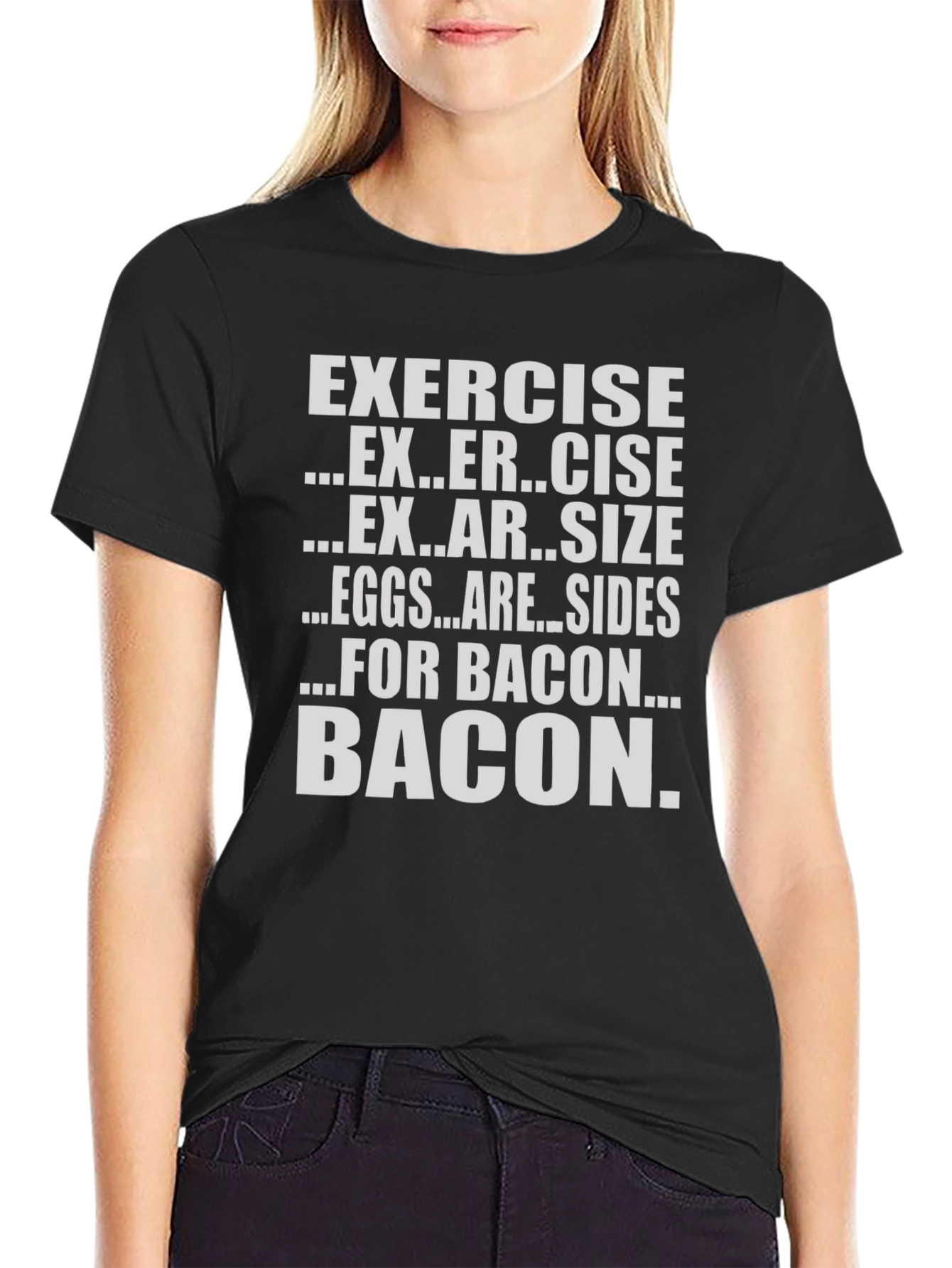 Black Bacon Over Exercise Funny Graphic T-Shirt view 2