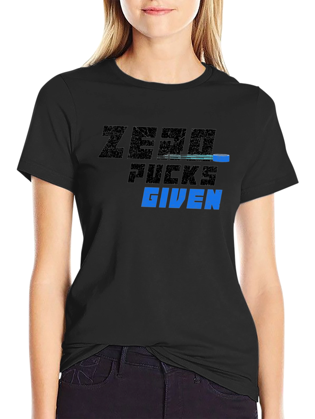 Black Zero Pucks Given Black Graphic T-Shirt view 2