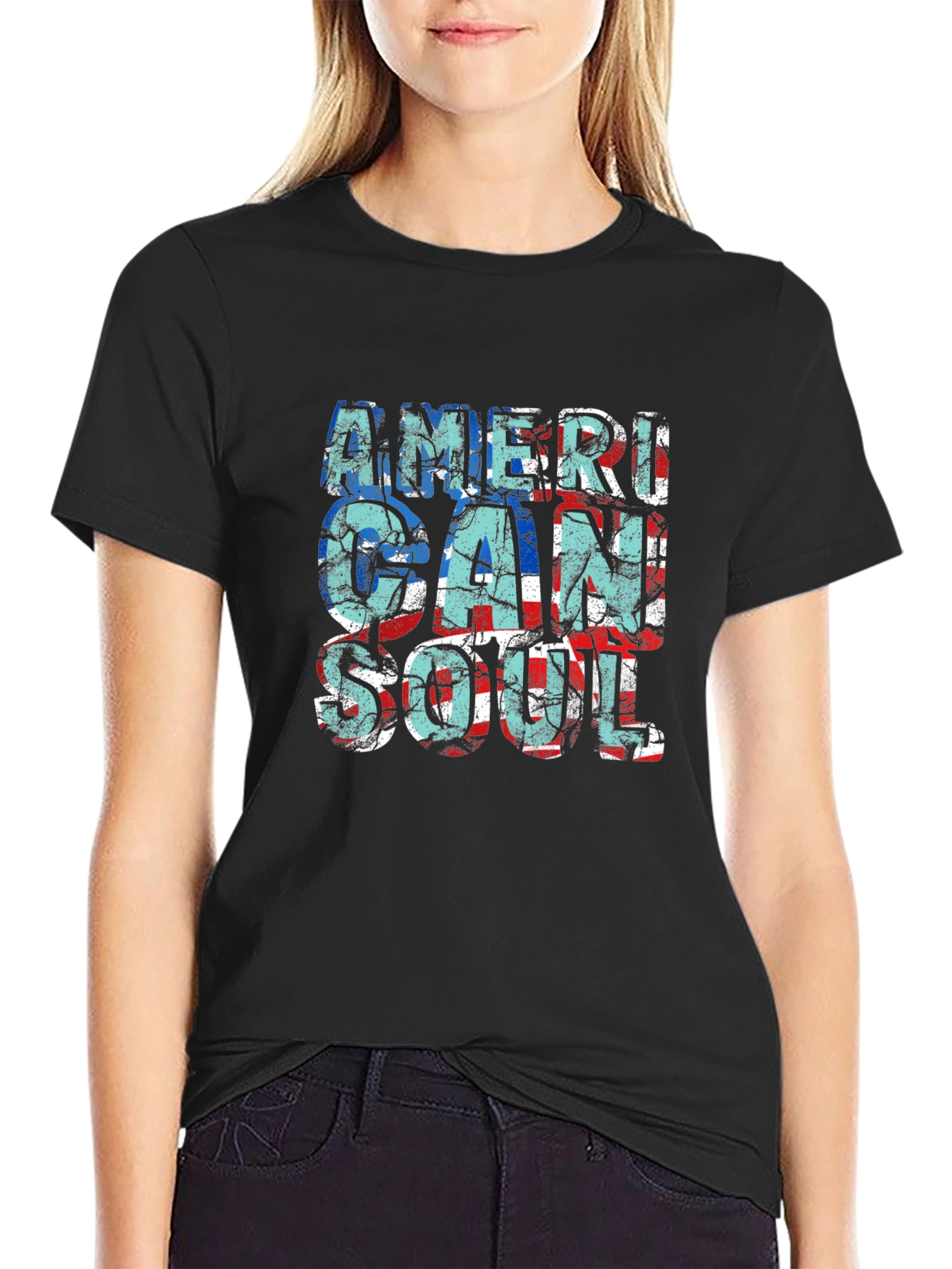 Black American Soul Graphic Print Black T-Shirt view 2