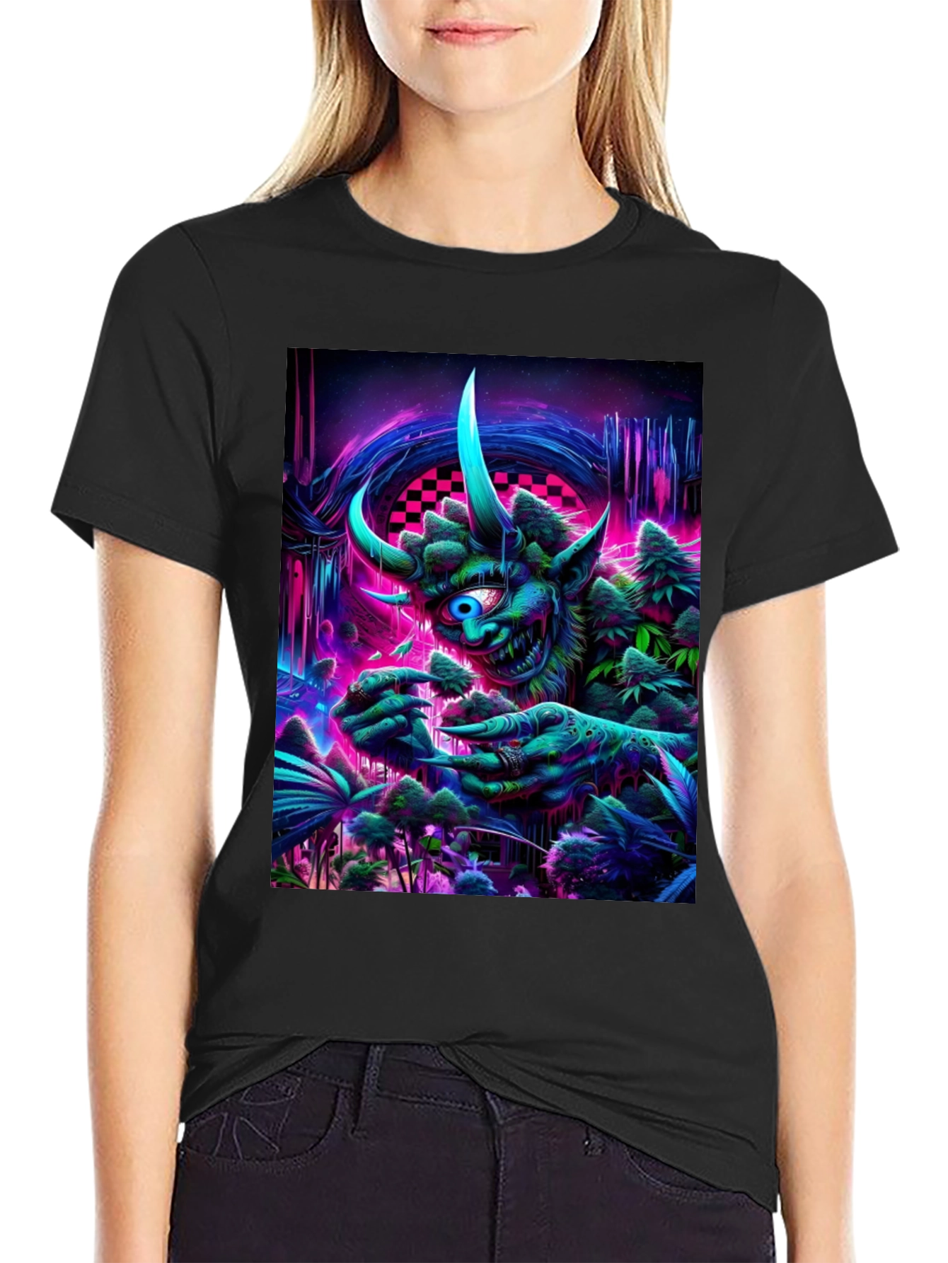 Black Psychedelic Monster Graphic T-Shirt view 2