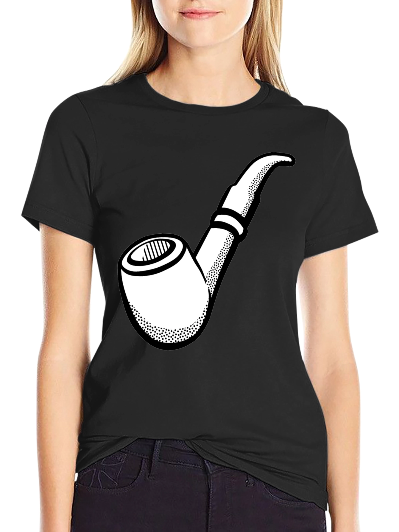 Black Smoking Pipe Graphic T-Shirt - Black Cotton Tee view 2