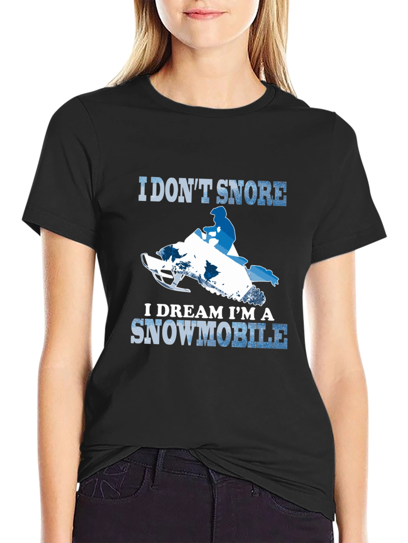 Black I Don't Snore Snowmobile T-Shirt view 2