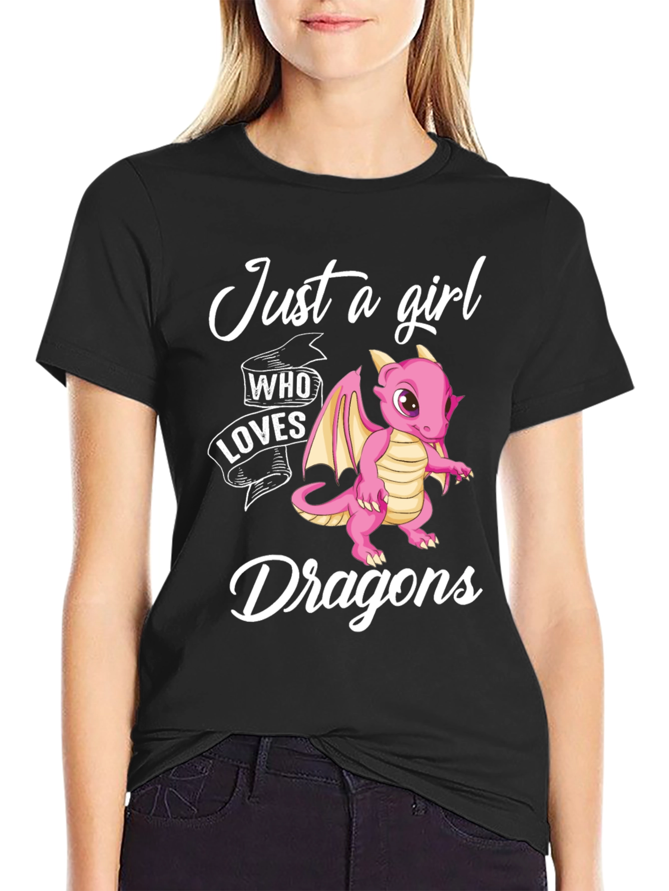 Black Just a Girl Who Loves Dragons T-Shirt view 2