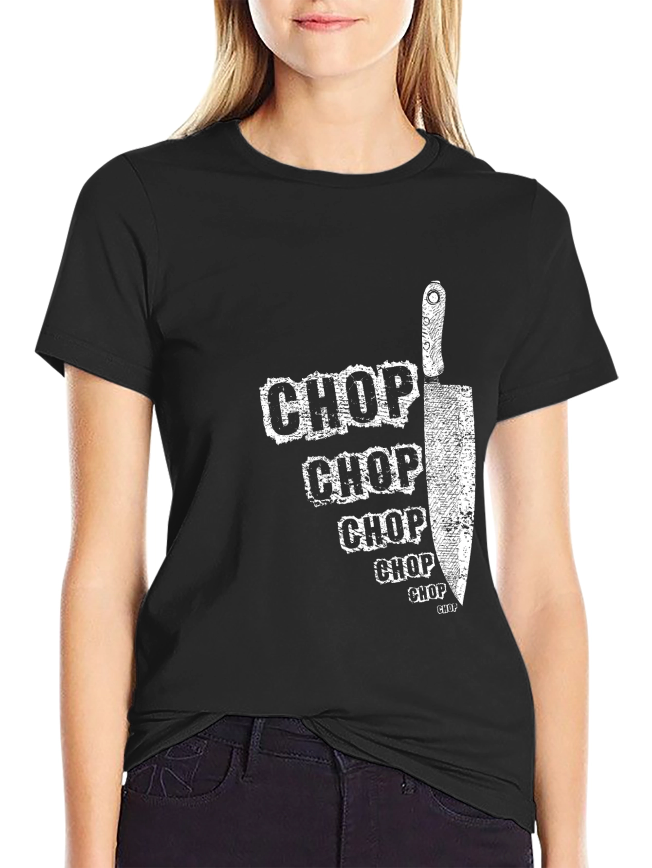Black Chop Chop Chef's T-Shirt - Culinary Humor view 2