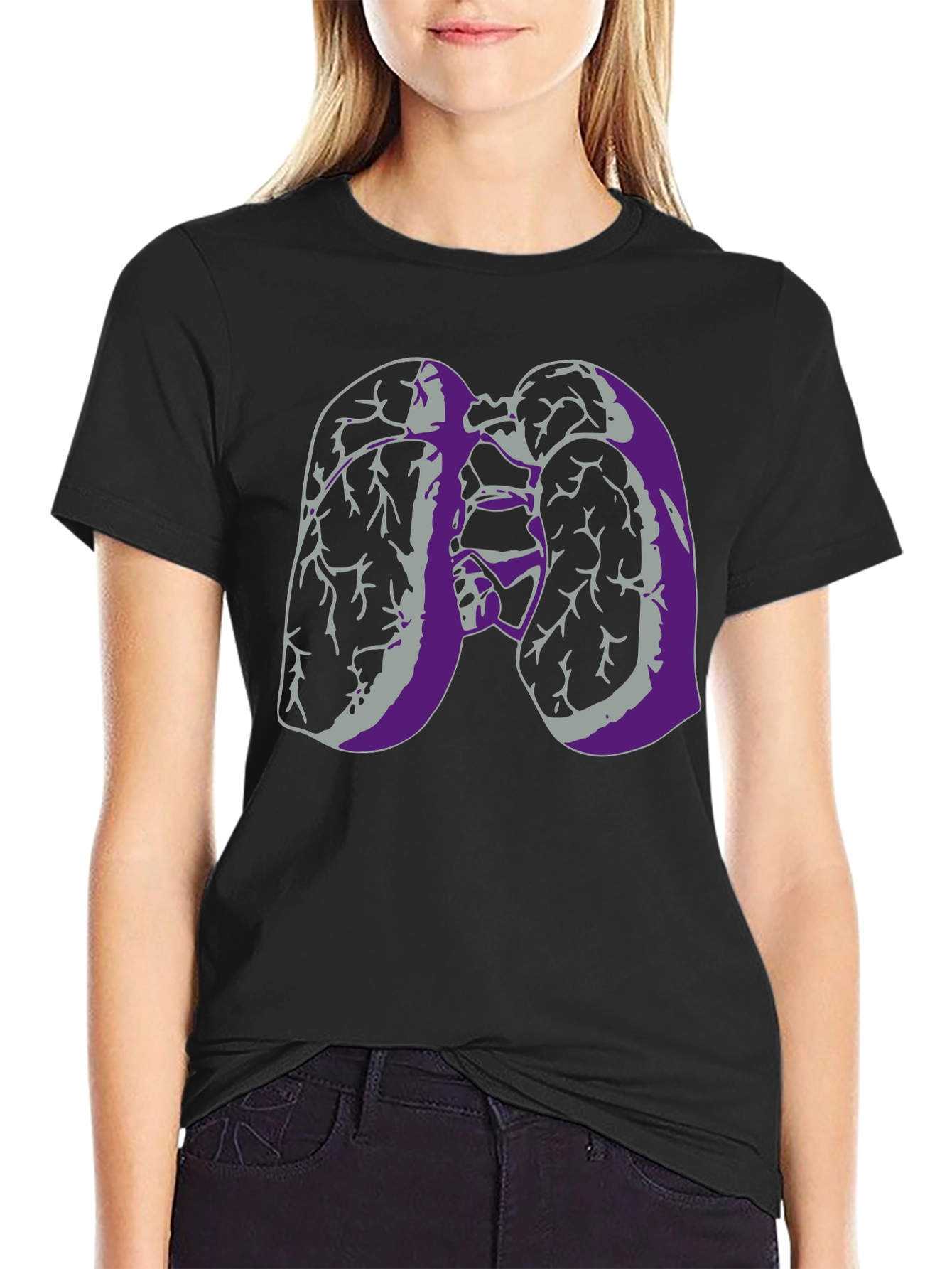 Black Lung Anatomy Graphic Print Black T-Shirt view 2