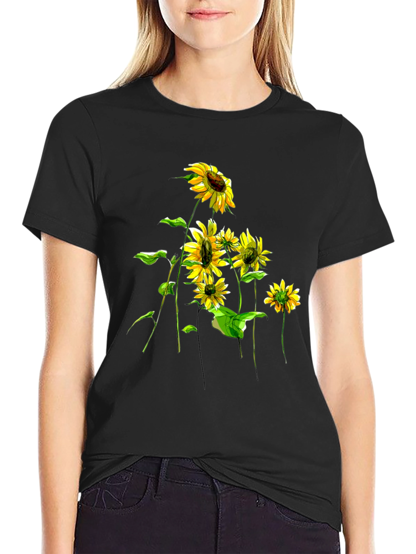 Black Sunflower Graphic Tee - Stylish Black T-Shirt view 2