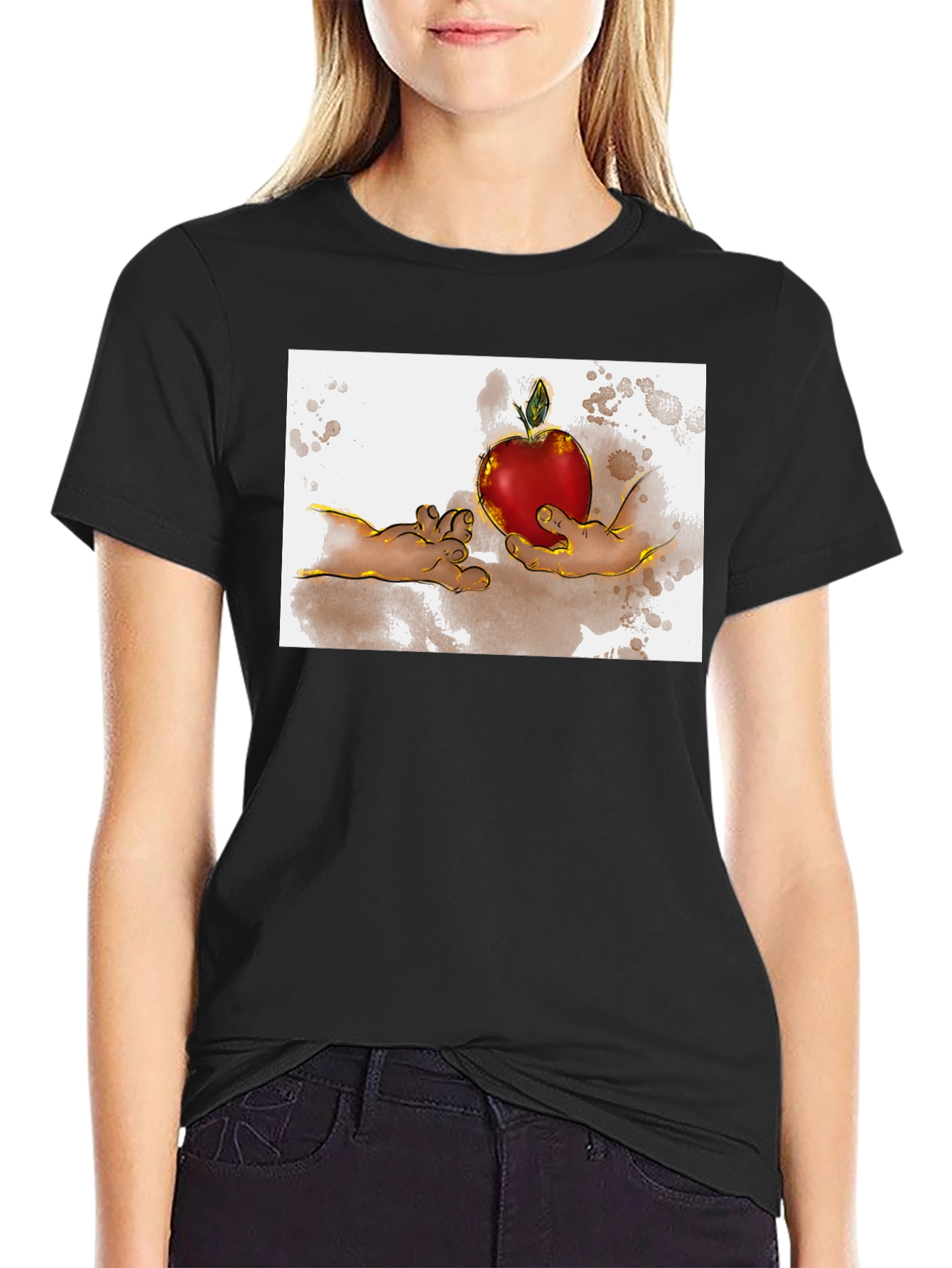 Black Creation of Adam Apple Graphic T-Shirt view 2