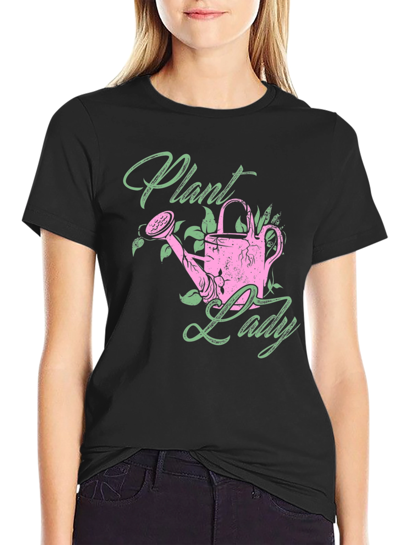 Black Plant Lady T-Shirt - Gardening Gift view 2