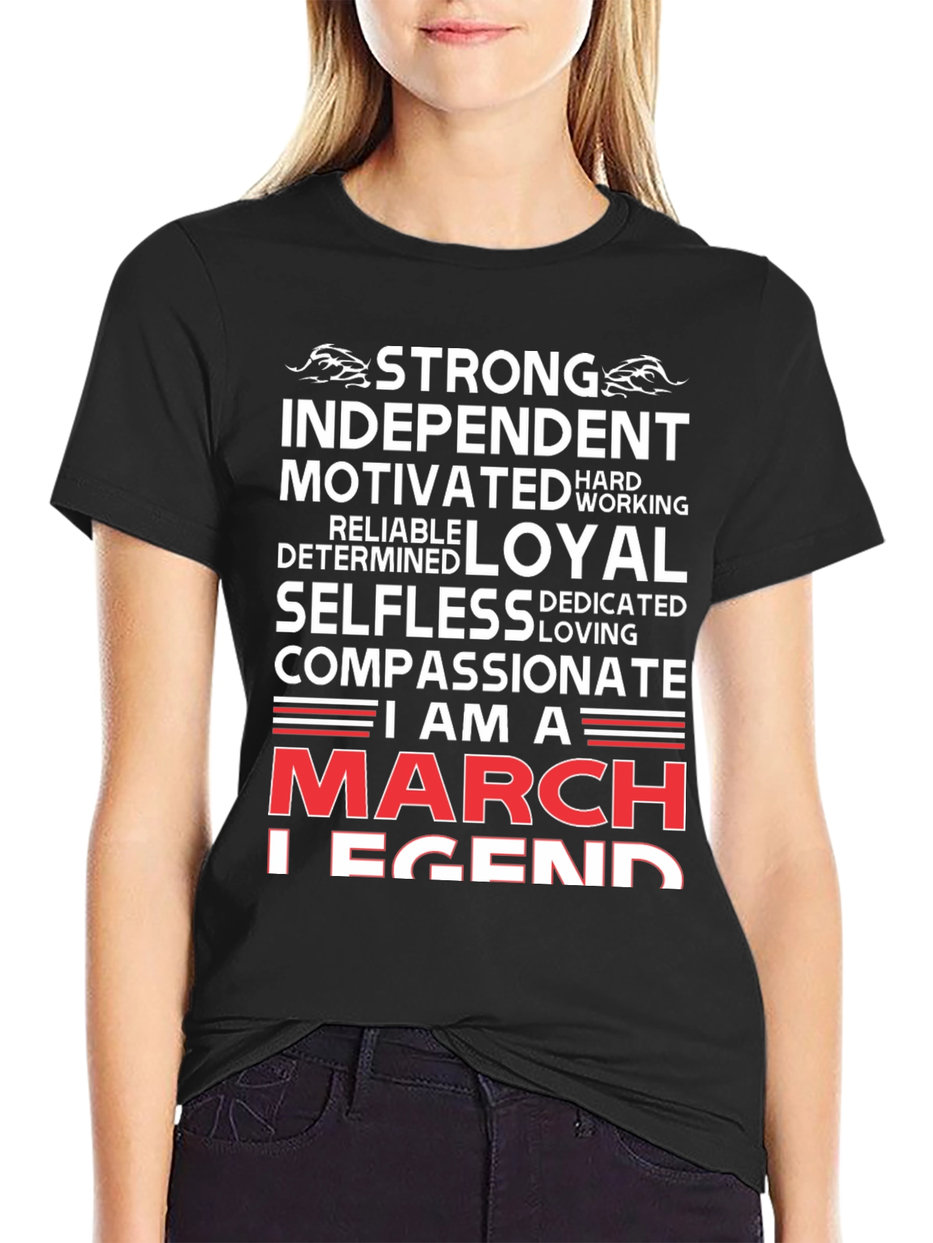 Black March Legend Graphic T-Shirt - Strong, Loyal, Compassionate view 2
