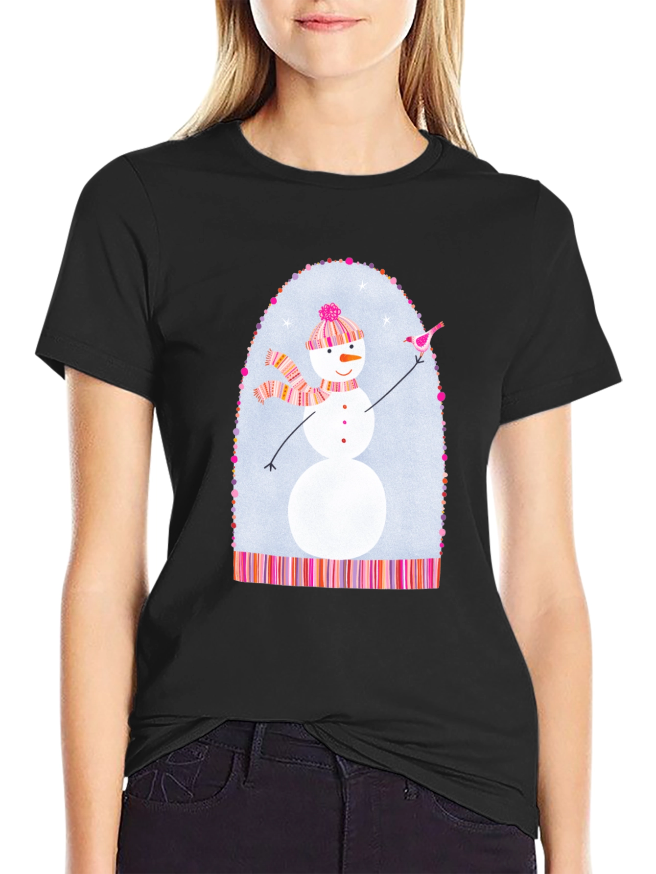 Black Snowman Graphic Tee - Festive Holiday Shirt view 2