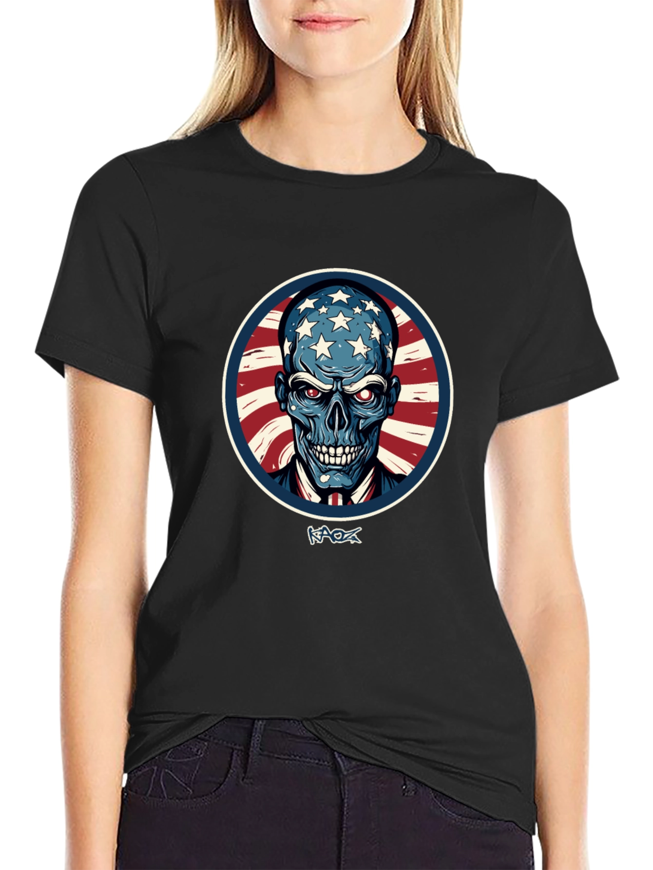 Black American Patriot Skull Graphic T-Shirt view 2