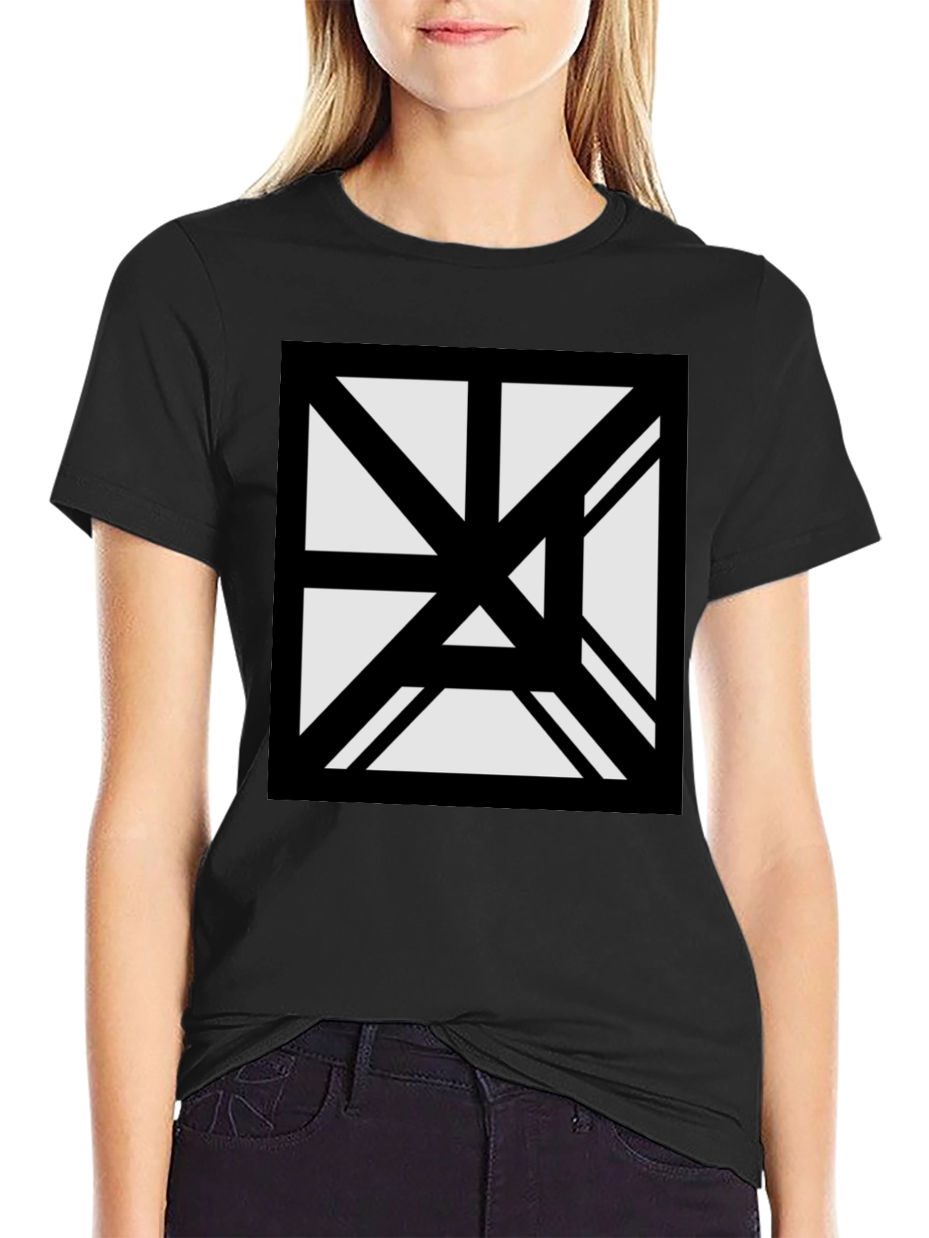 Black Abstract Geometric Graphic Black T-Shirt view 2