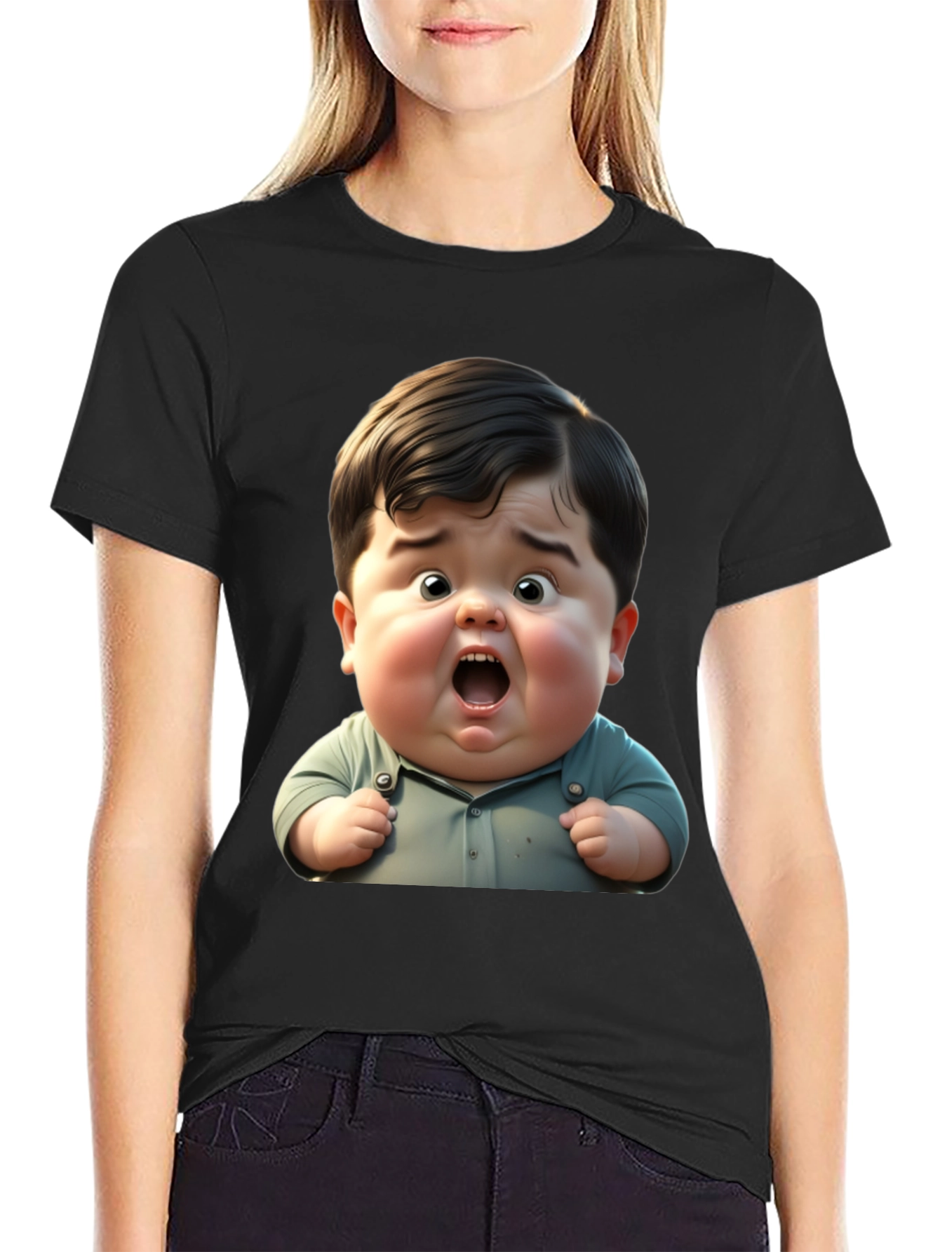 Black Funny Baby Graphic Black T-Shirt view 2