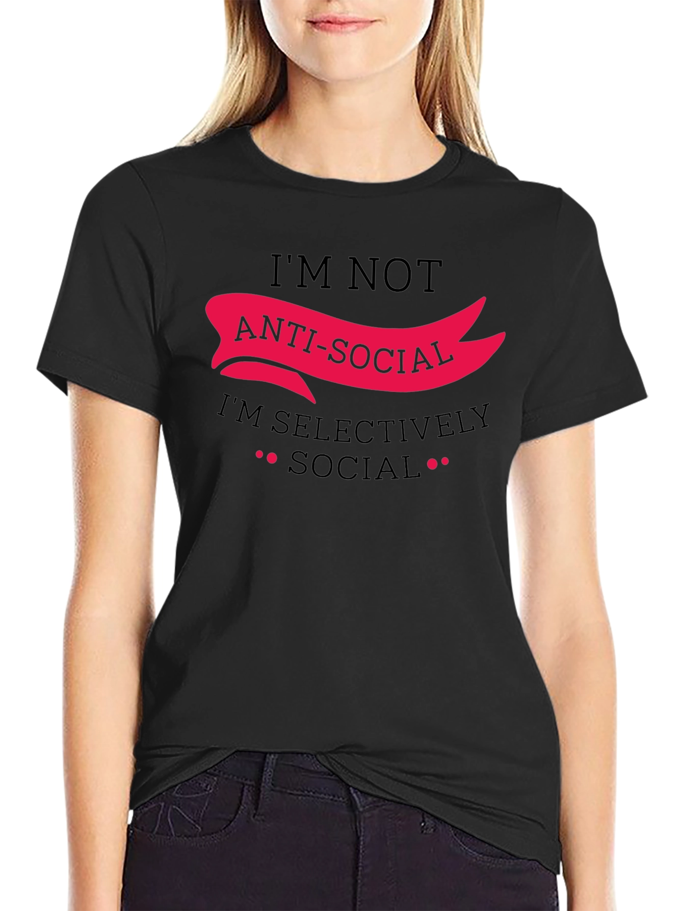 Black Anti-Social Selectively Social Funny Graphic Tee view 2