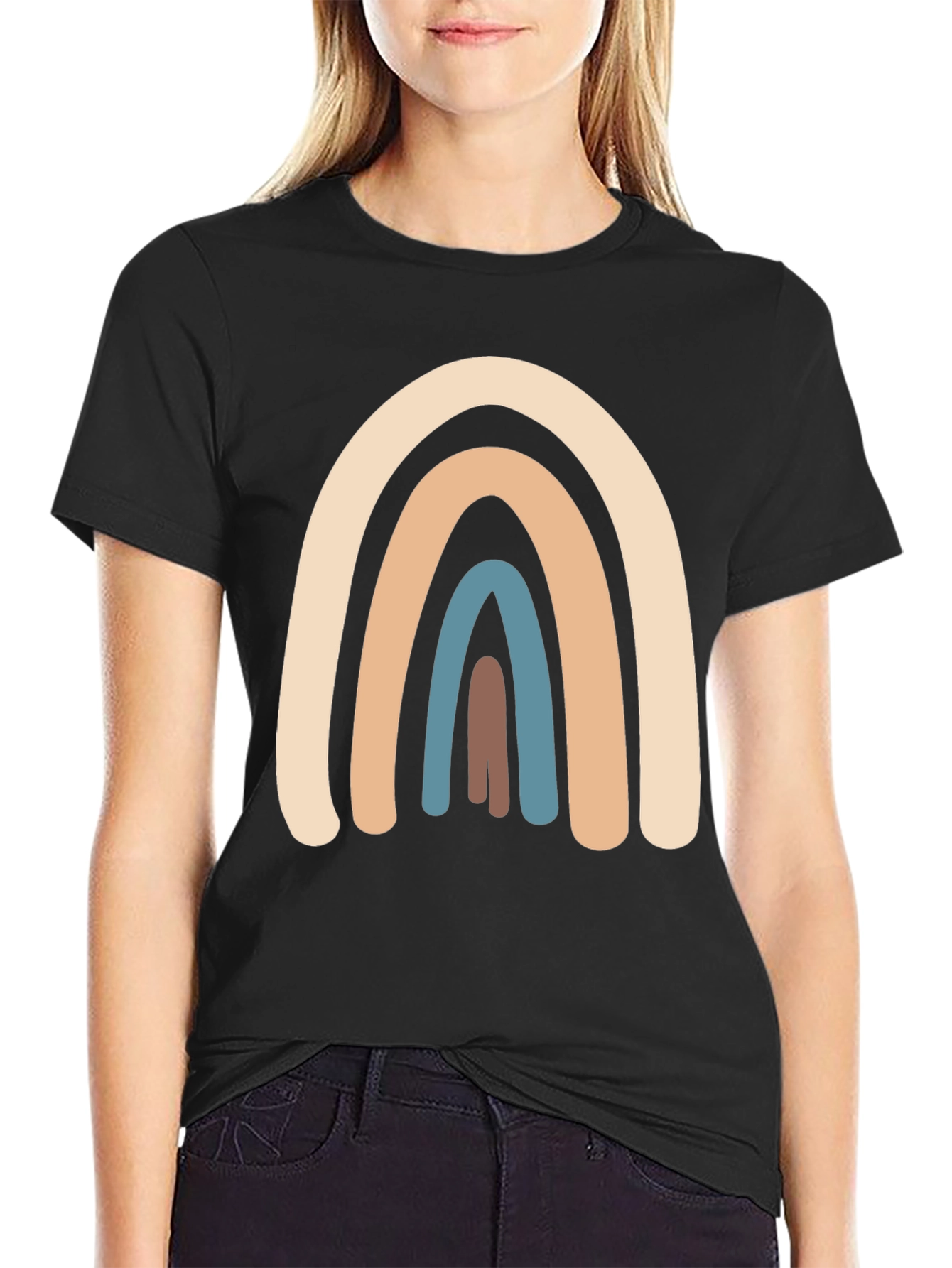 Black Neutral Rainbow Graphic T-Shirt - Casual Style view 2