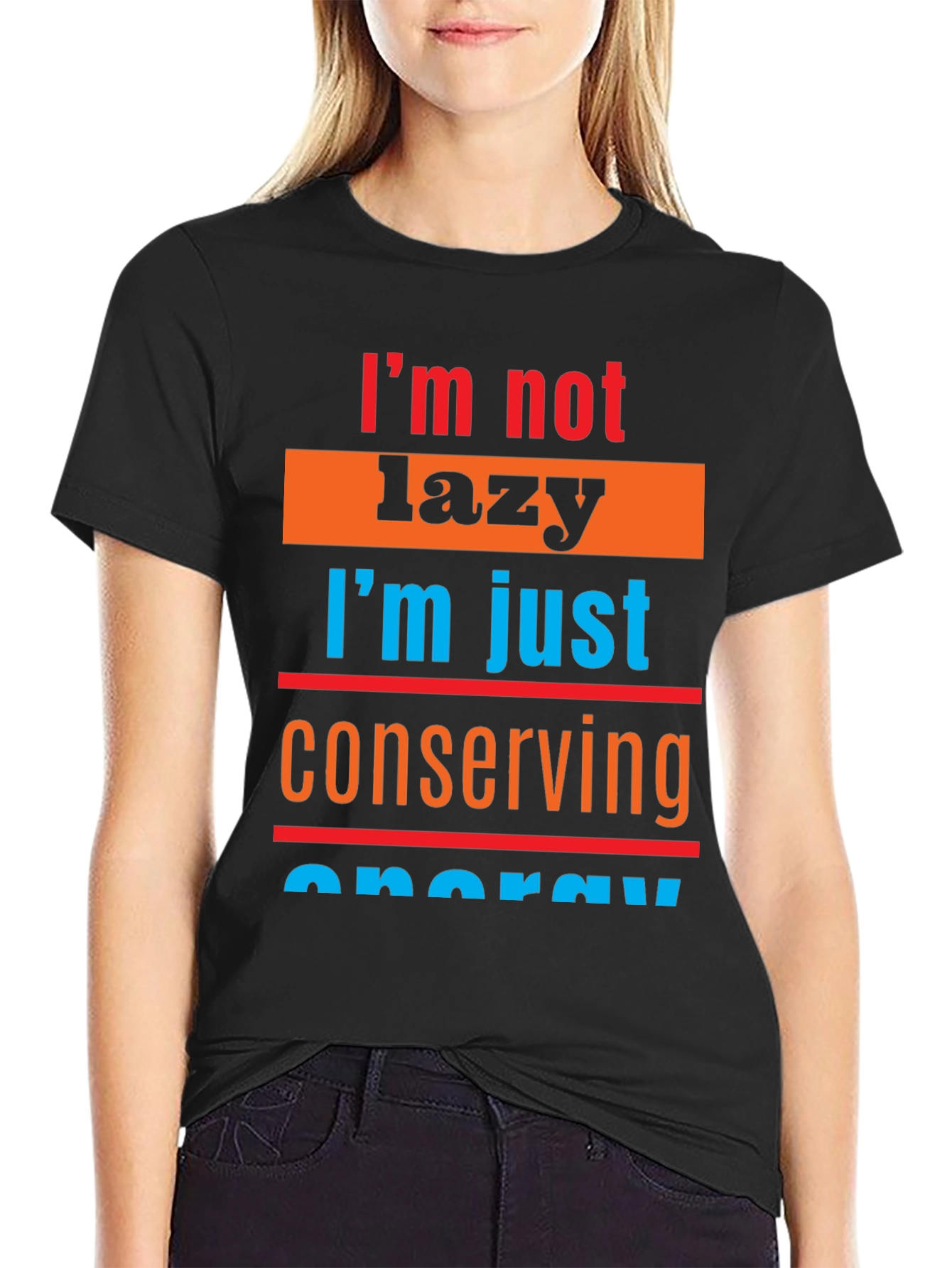 Black Lazy Conserving Energy Graphic Tee view 2