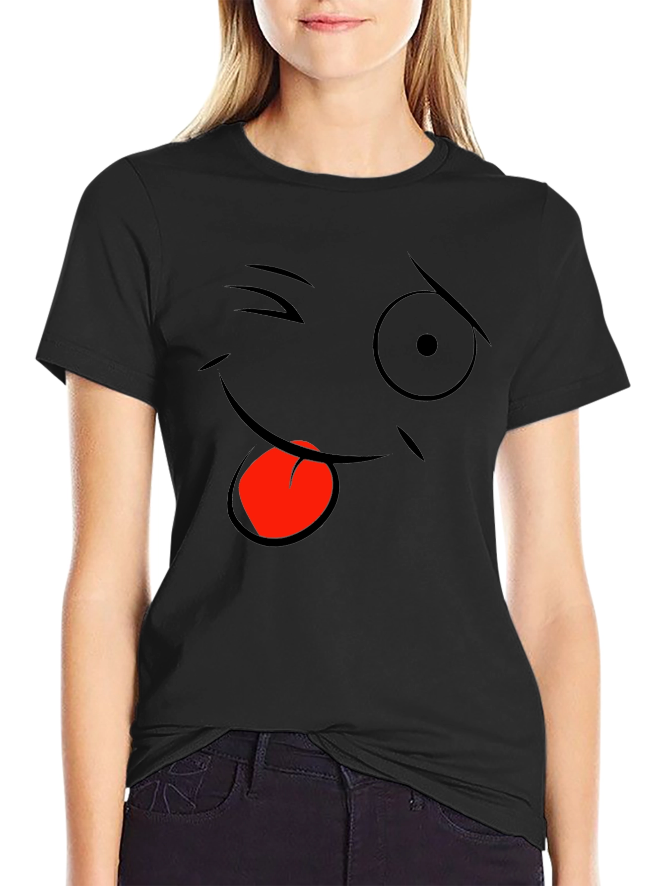 Black Funny Face Graphic Black T-Shirt view 2