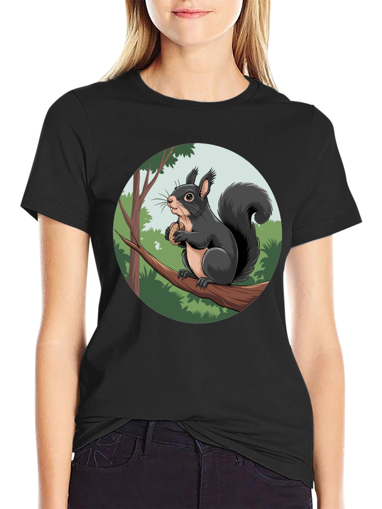 Black Squirrel Graphic Black T-Shirt view 2
