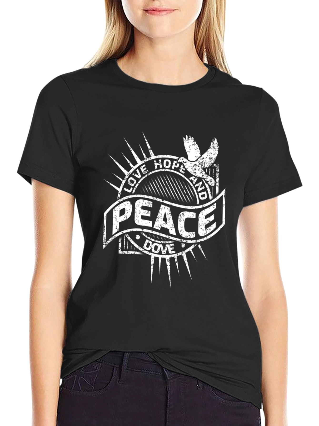 Black Love Hope Peace Dove Graphic T-Shirt view 2
