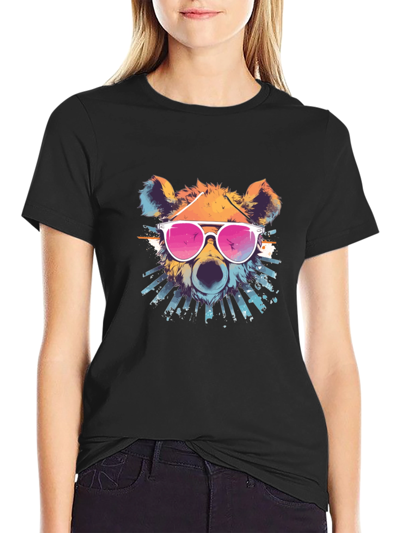 Black Cool Bear Graphic T-Shirt - Unisex Black Tee view 2