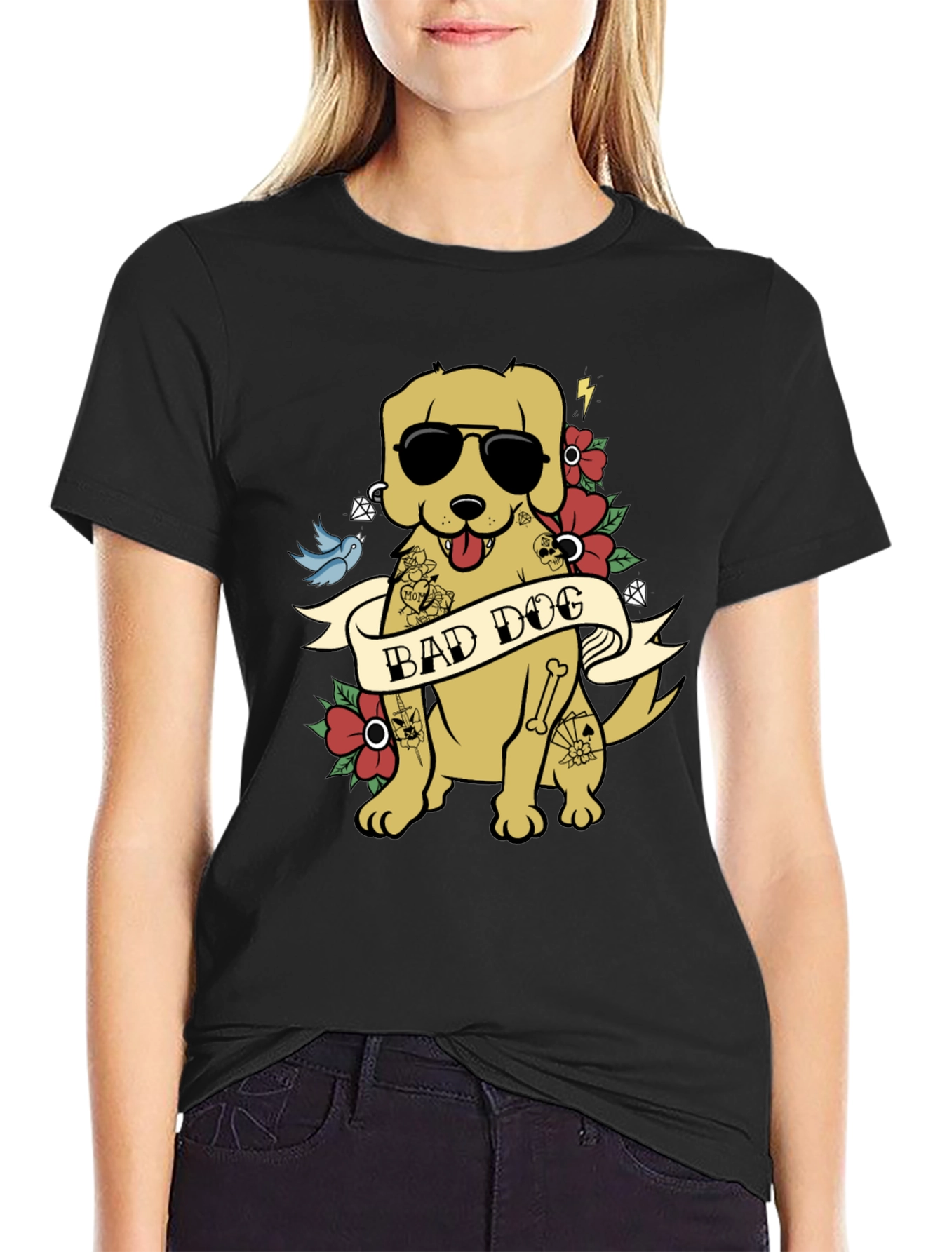 Bad Dog Graphic Tee - Funny Tattooed Dog T-Shirt - 2