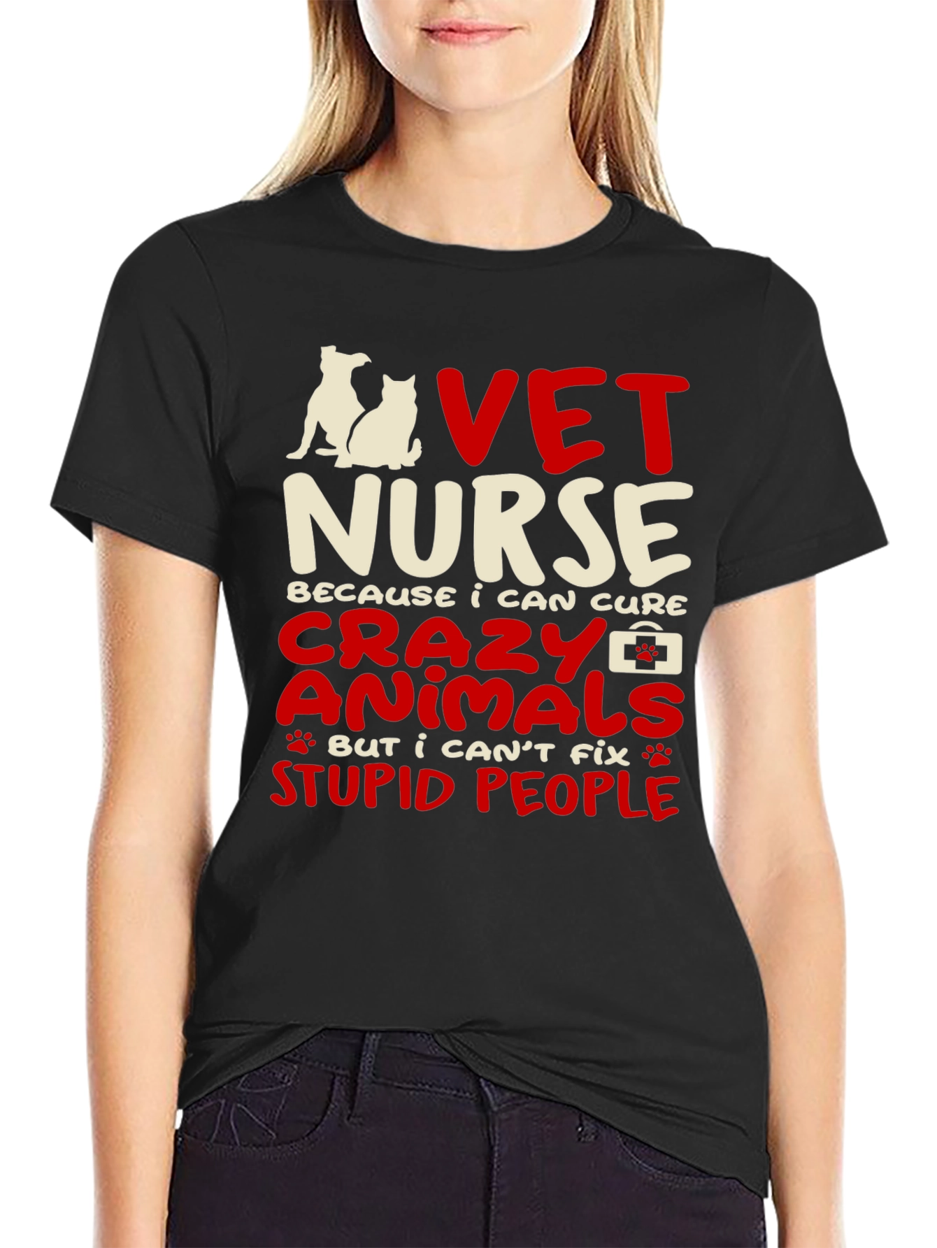 Black Vet Nurse T-Shirt: Cure Animals, Not Stupid People view 2