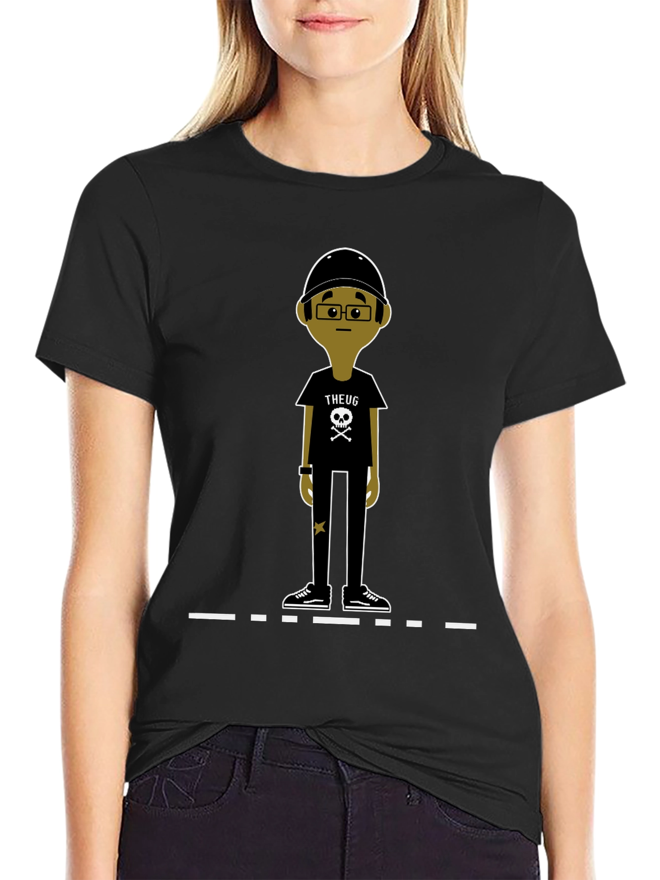 Black Unique Cartoon Character Graphic Black T-Shirt view 2
