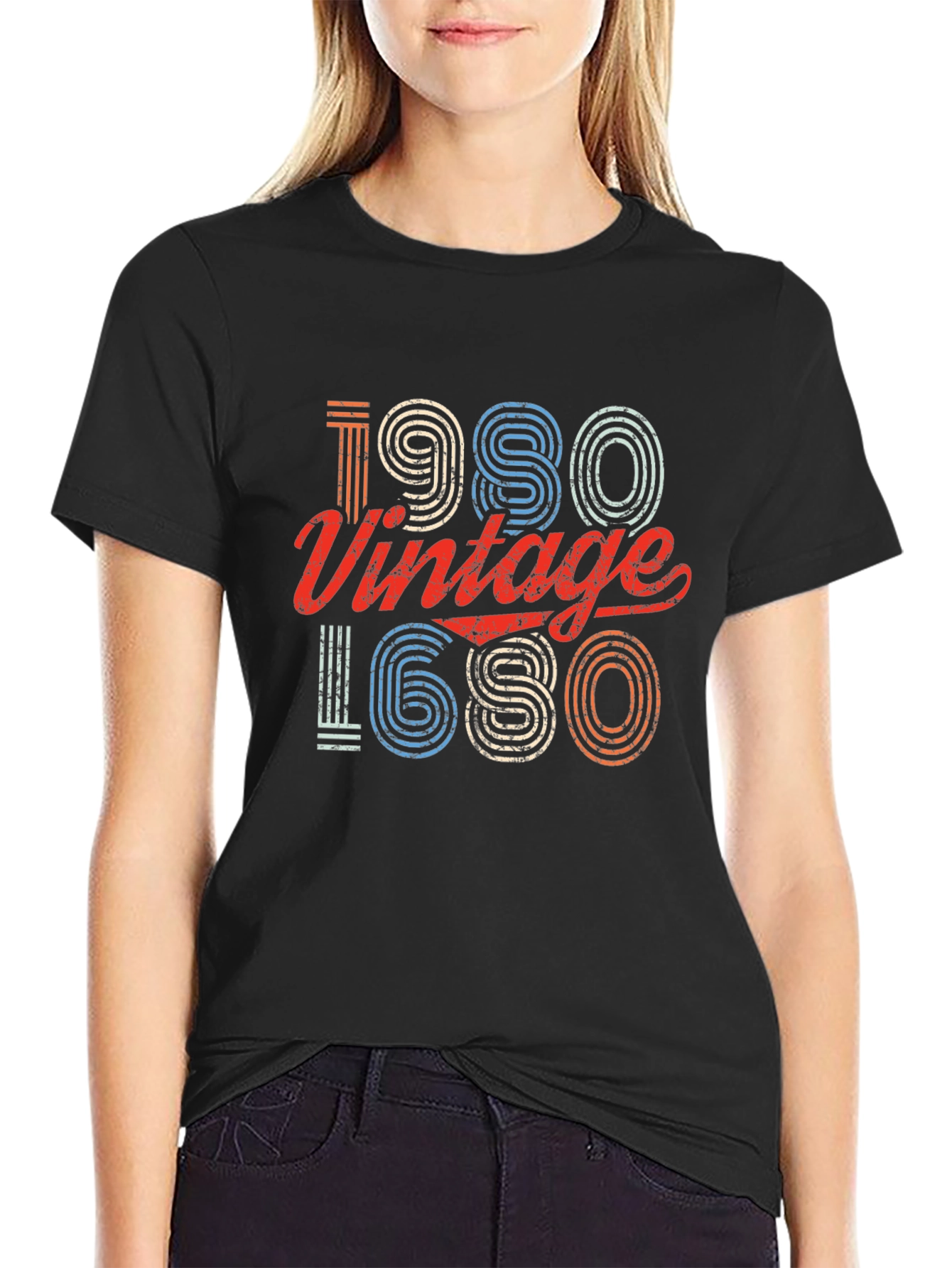 Black Vintage 1980 Graphic T-Shirt Retro Style view 2