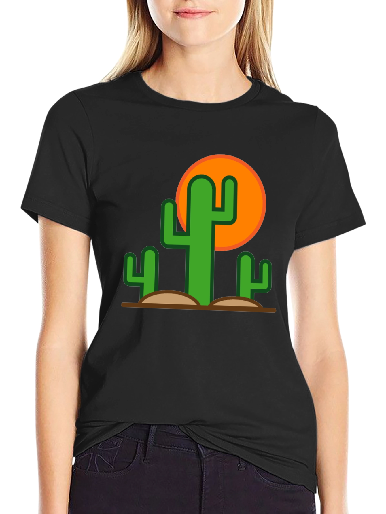 Black Desert Cactus Graphic Tee - Black Cotton T-Shirt view 2