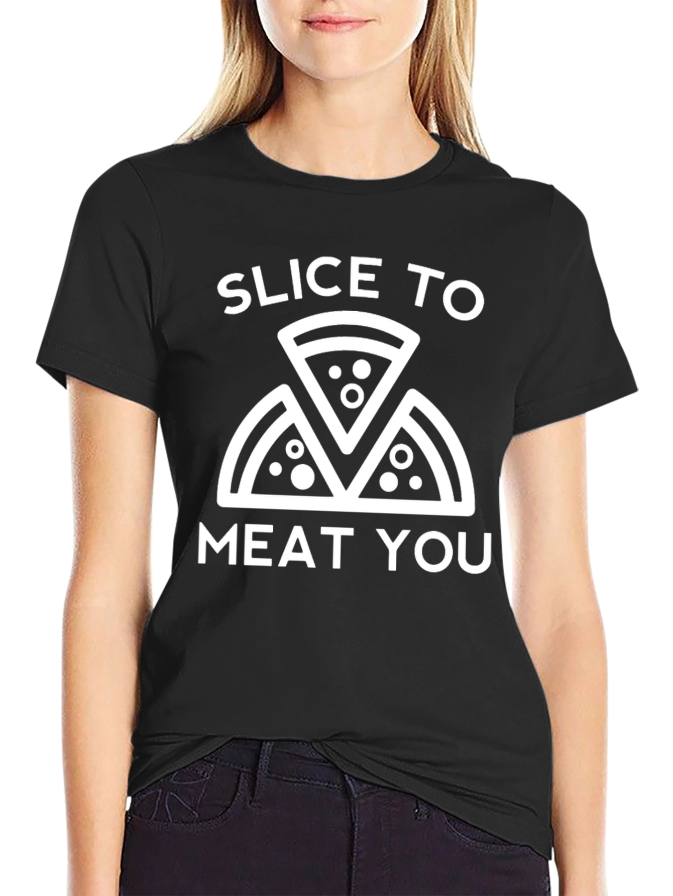 Black Slice To Meat You Funny Pizza T-Shirt view 2