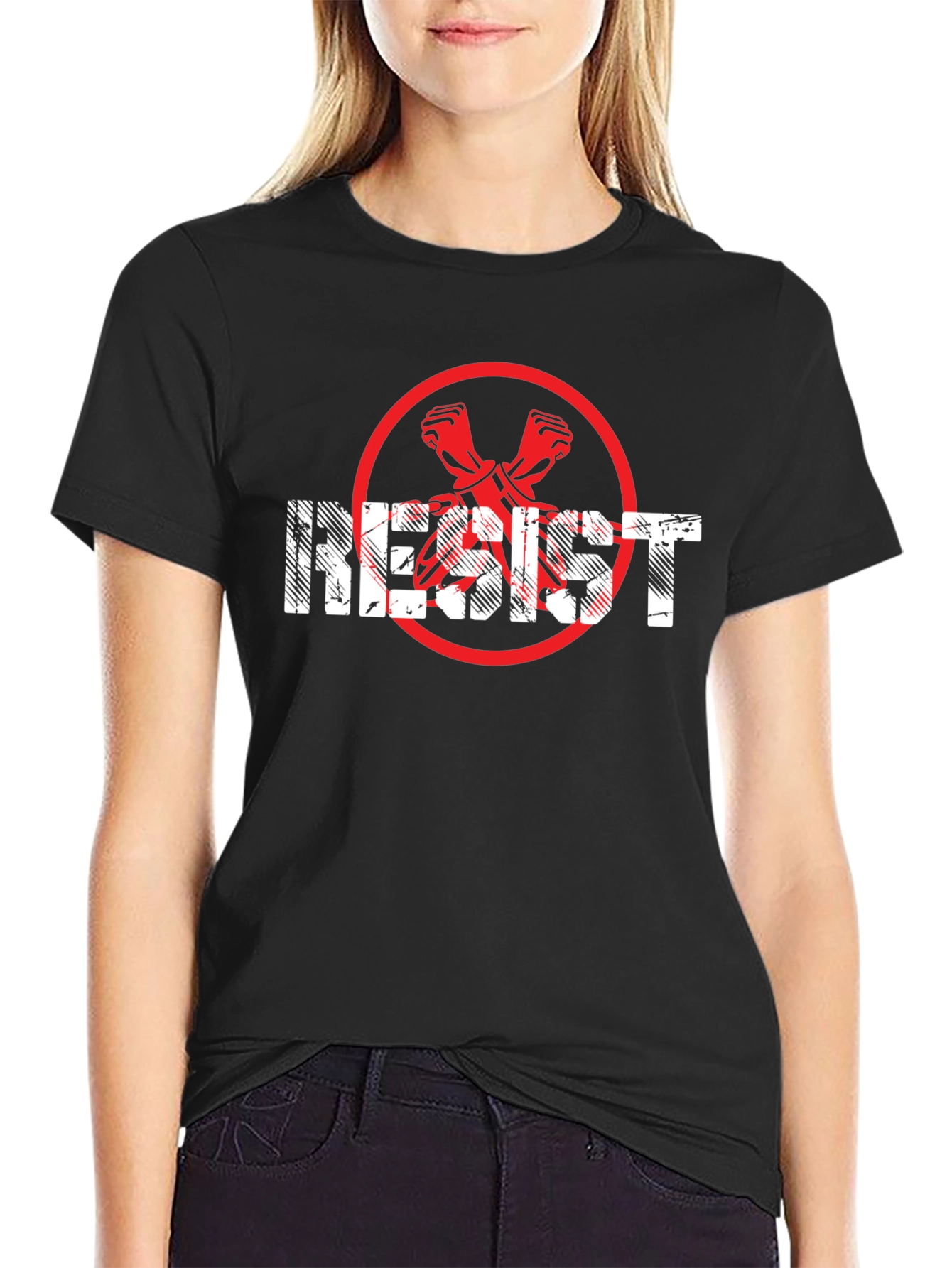 Black Resist Graphic Tee - Black Crew Neck Cotton T-Shirt view 2