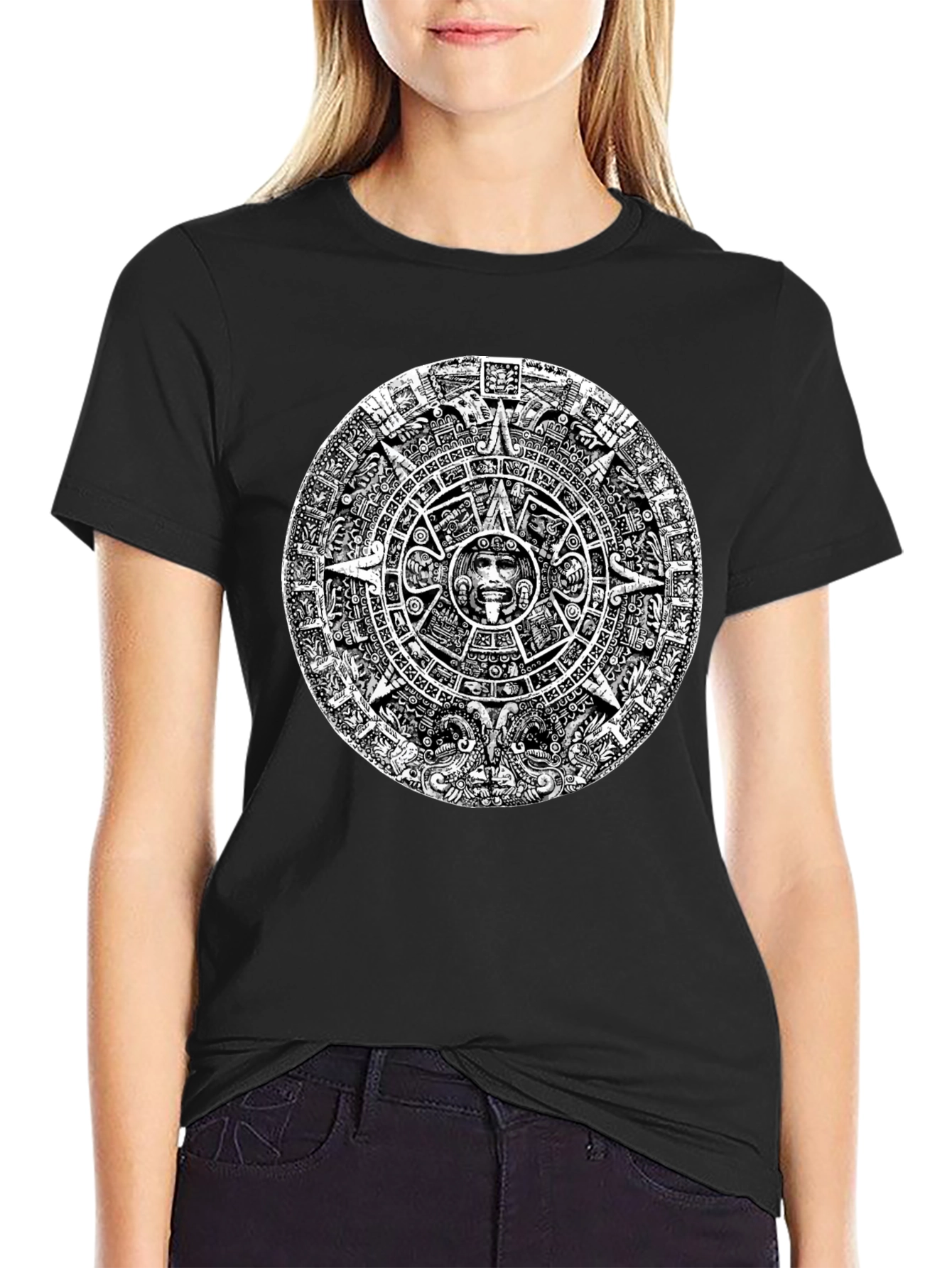 Black Aztec Calendar Graphic Tee - Black view 2