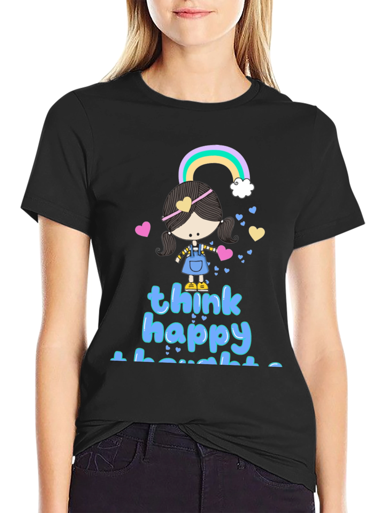 Black Think Happy Thoughts Graphic Tee view 2