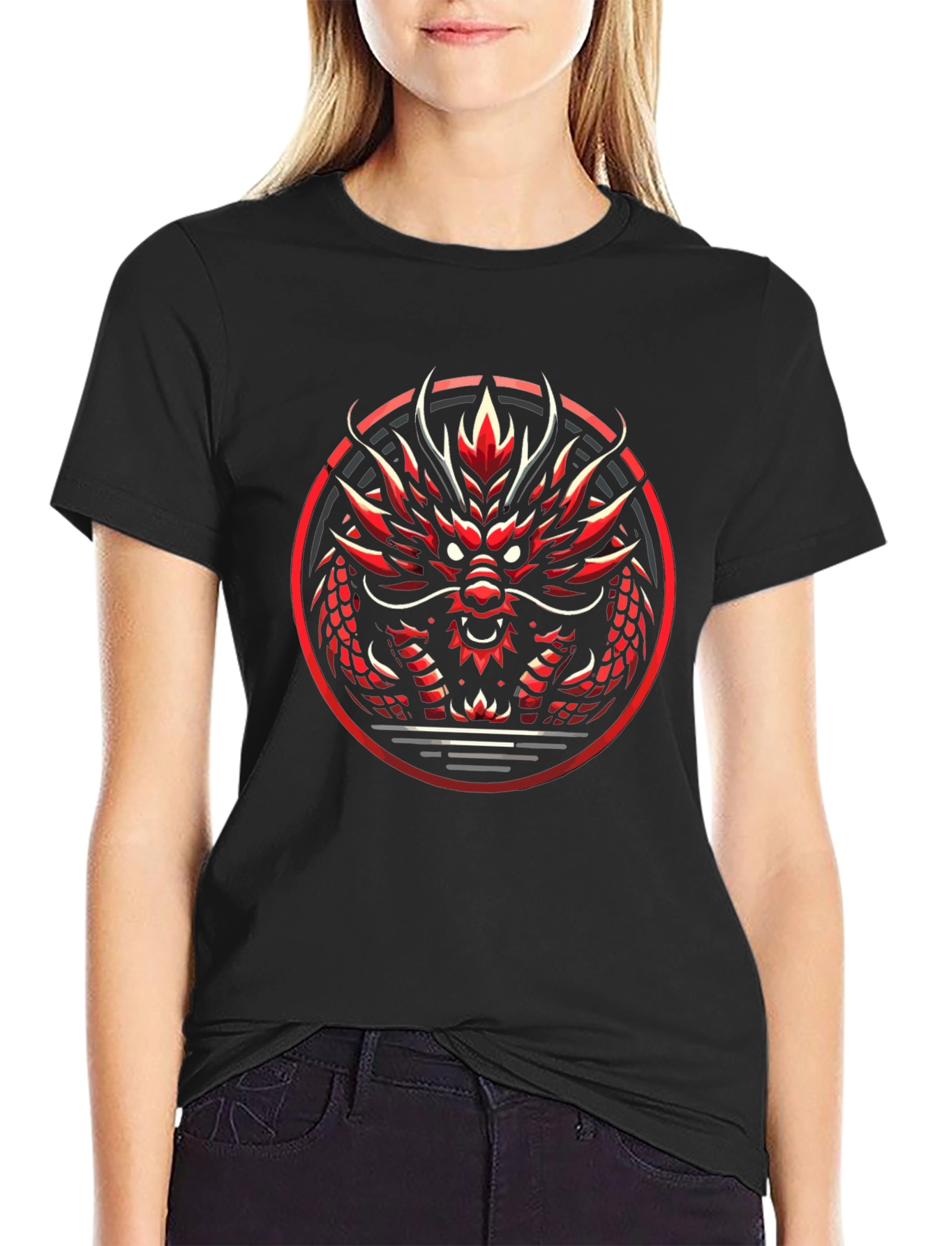 Black Red Dragon Graphic Tee - Bold Asian Design view 2