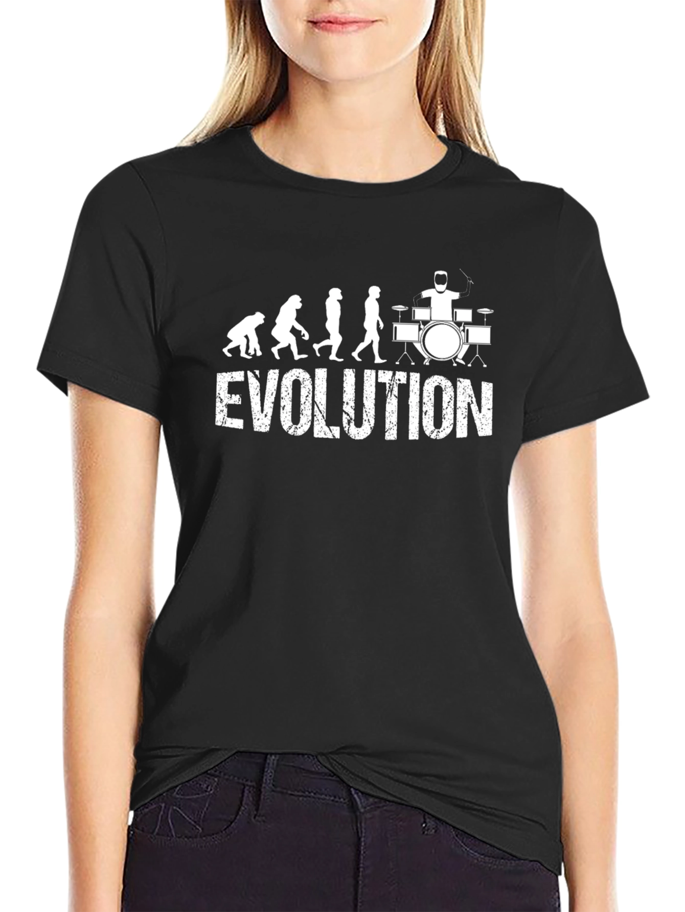 Black Drummer Evolution T-Shirt - Black Cotton Tee view 2